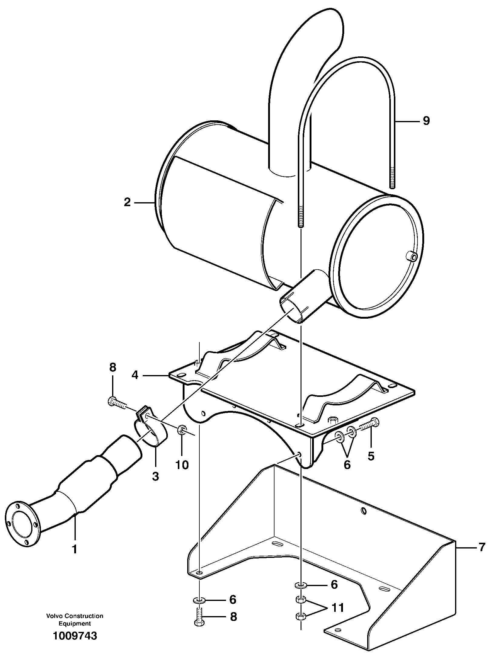 Exhaust system, silencer — volvo parts diagram