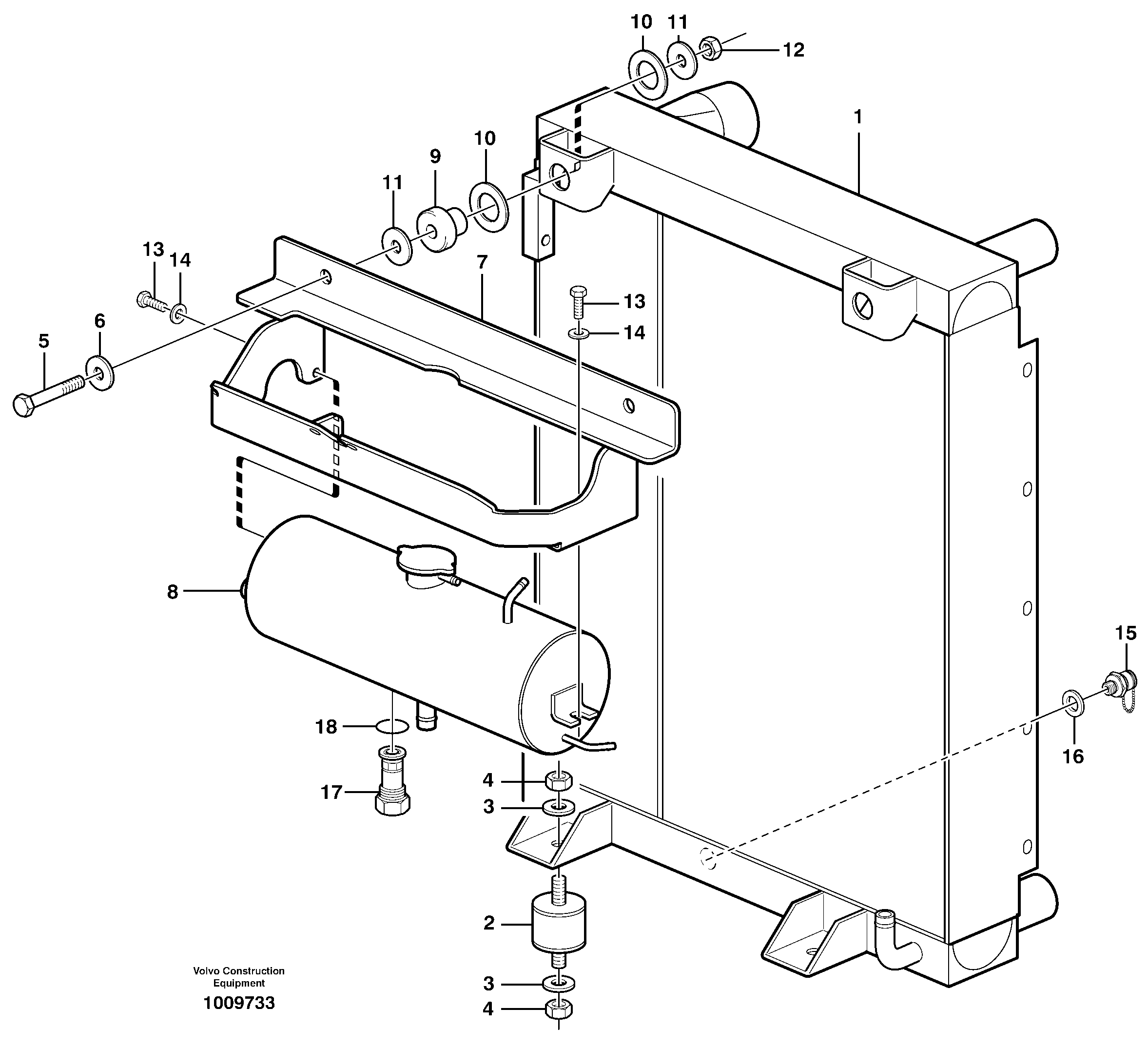 Radiator with fitting parts  14312005, 14312139 — volvo parts diagram