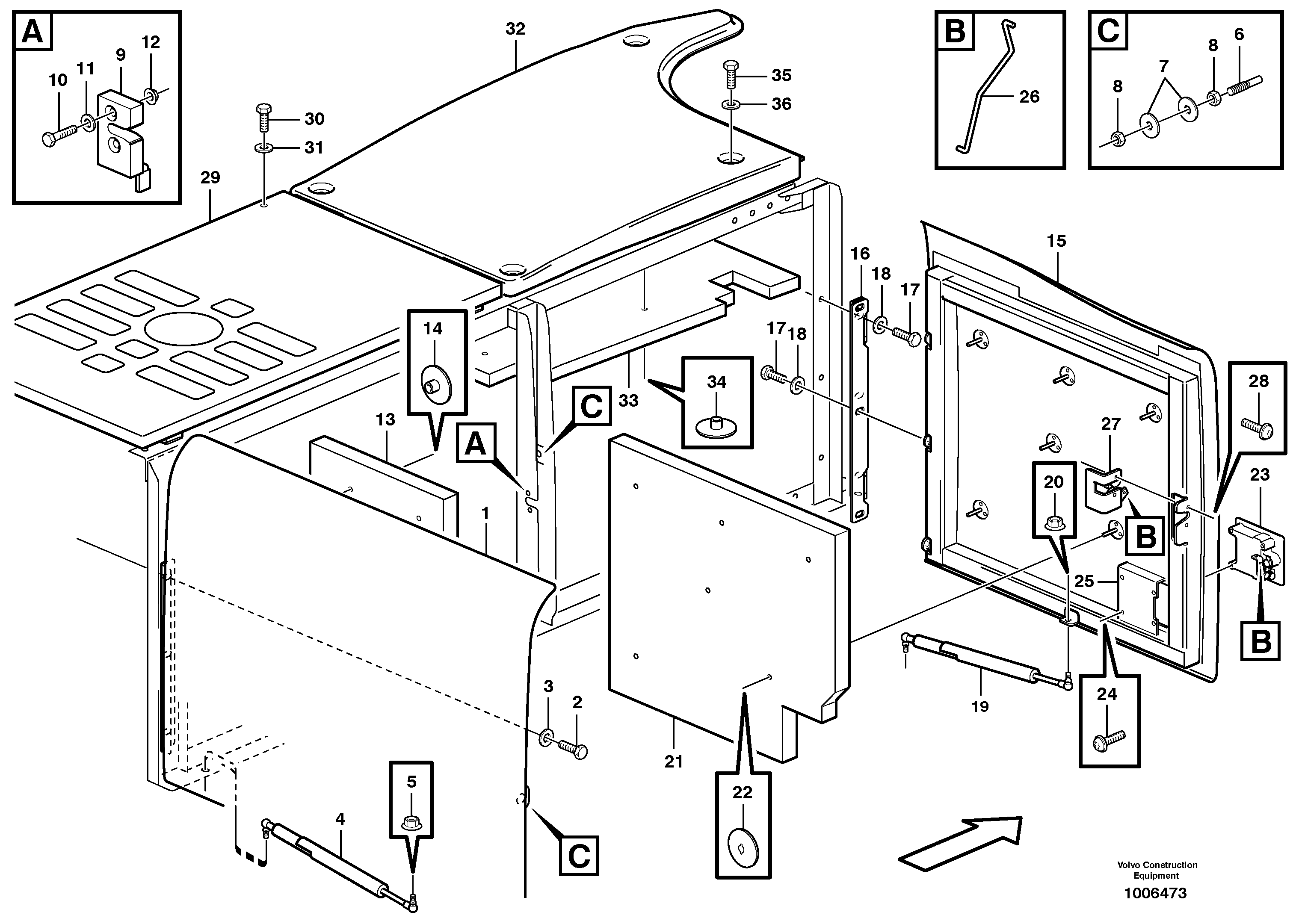 Door, engine, right — volvo parts diagram