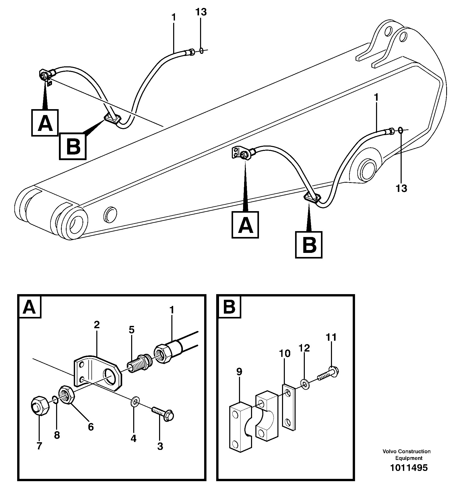 Hydr. equipm. on dipper arm, X1  14312050, 14312051, 14312052 — volvo parts diagram