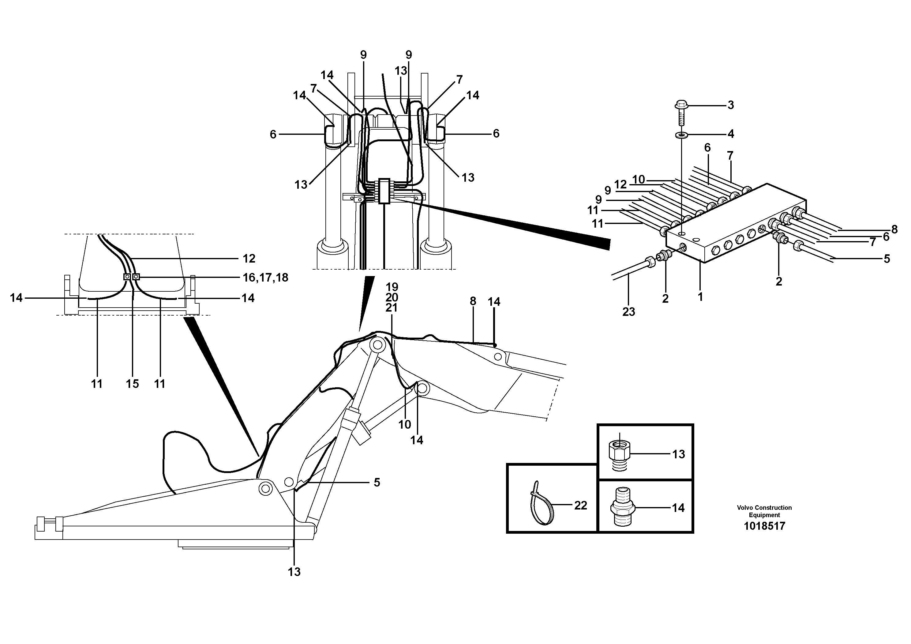 Central lubrication, adjustable boom  14312081. 5,25M — volvo parts diagram