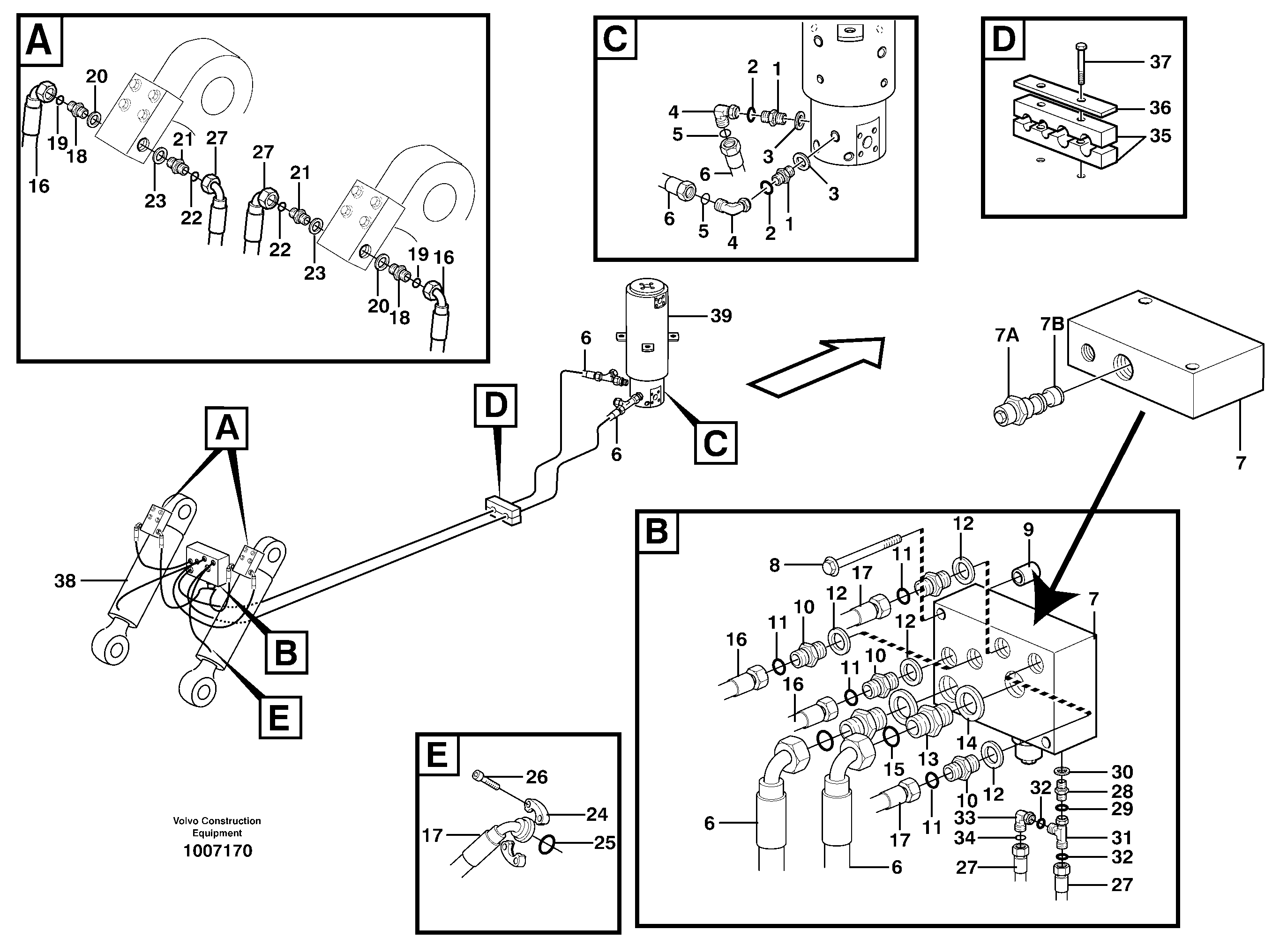 Hydraulic system for support blade, undercarriage  14312069, 14312159, 14312169 — volvo parts diagram