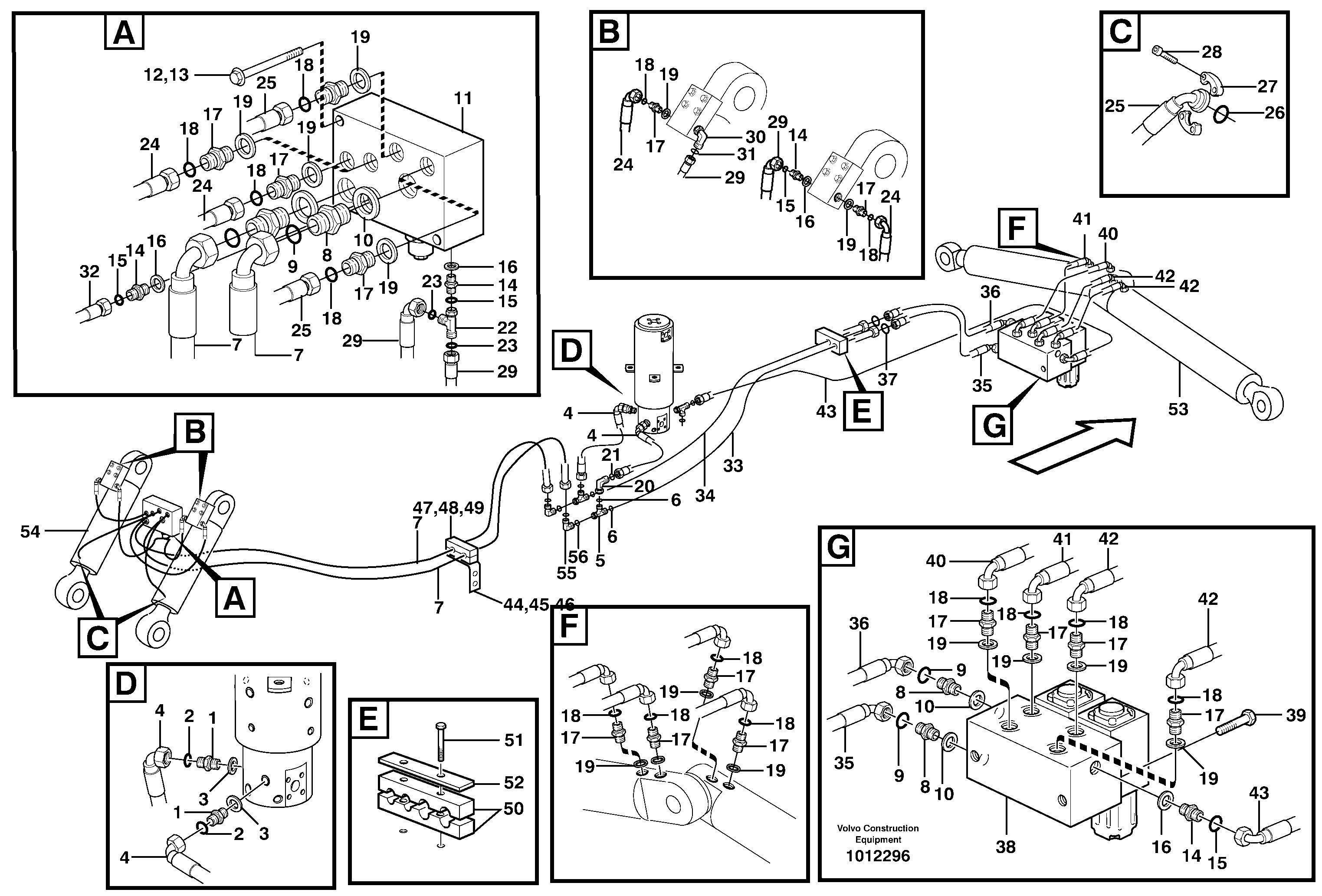 Hydraulic system for dozer blade/support undercarriage  14312076 — volvo parts diagram