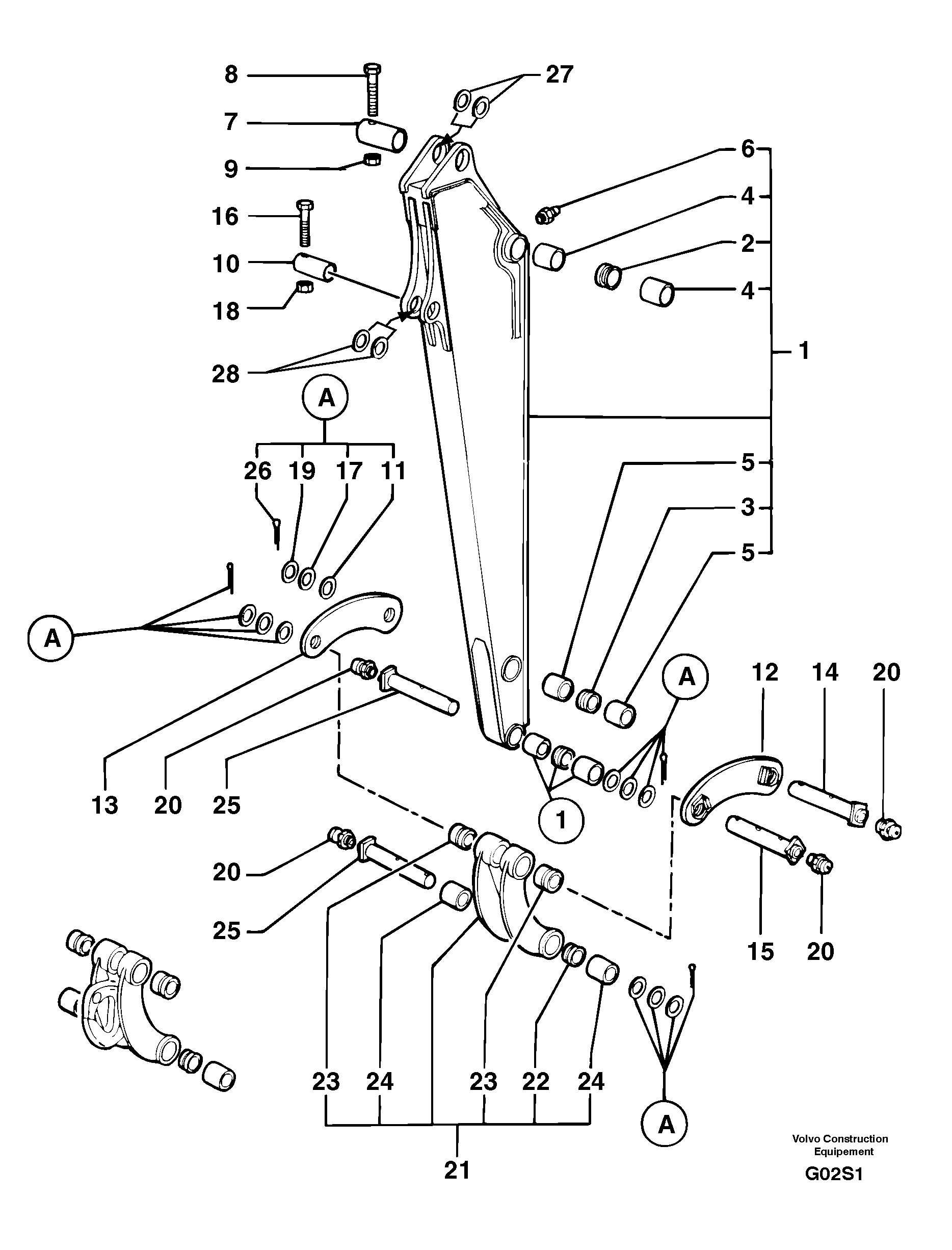 Dipper arm — volvo parts diagram