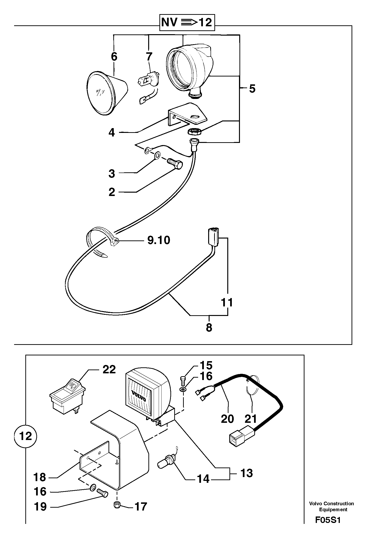 Work light on boom — volvo parts diagram