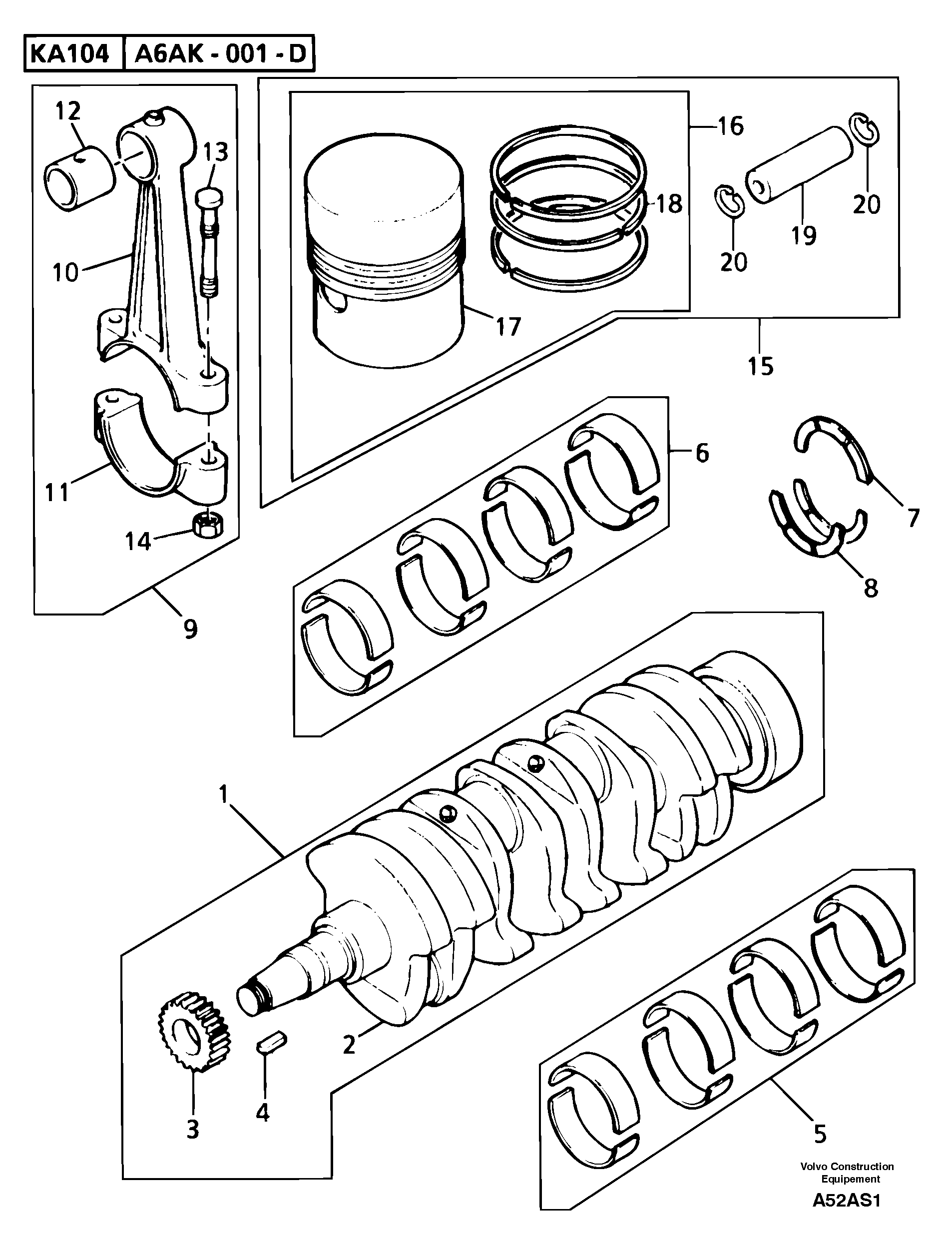 Crankshaft , pistons and connecting rods — volvo parts diagram