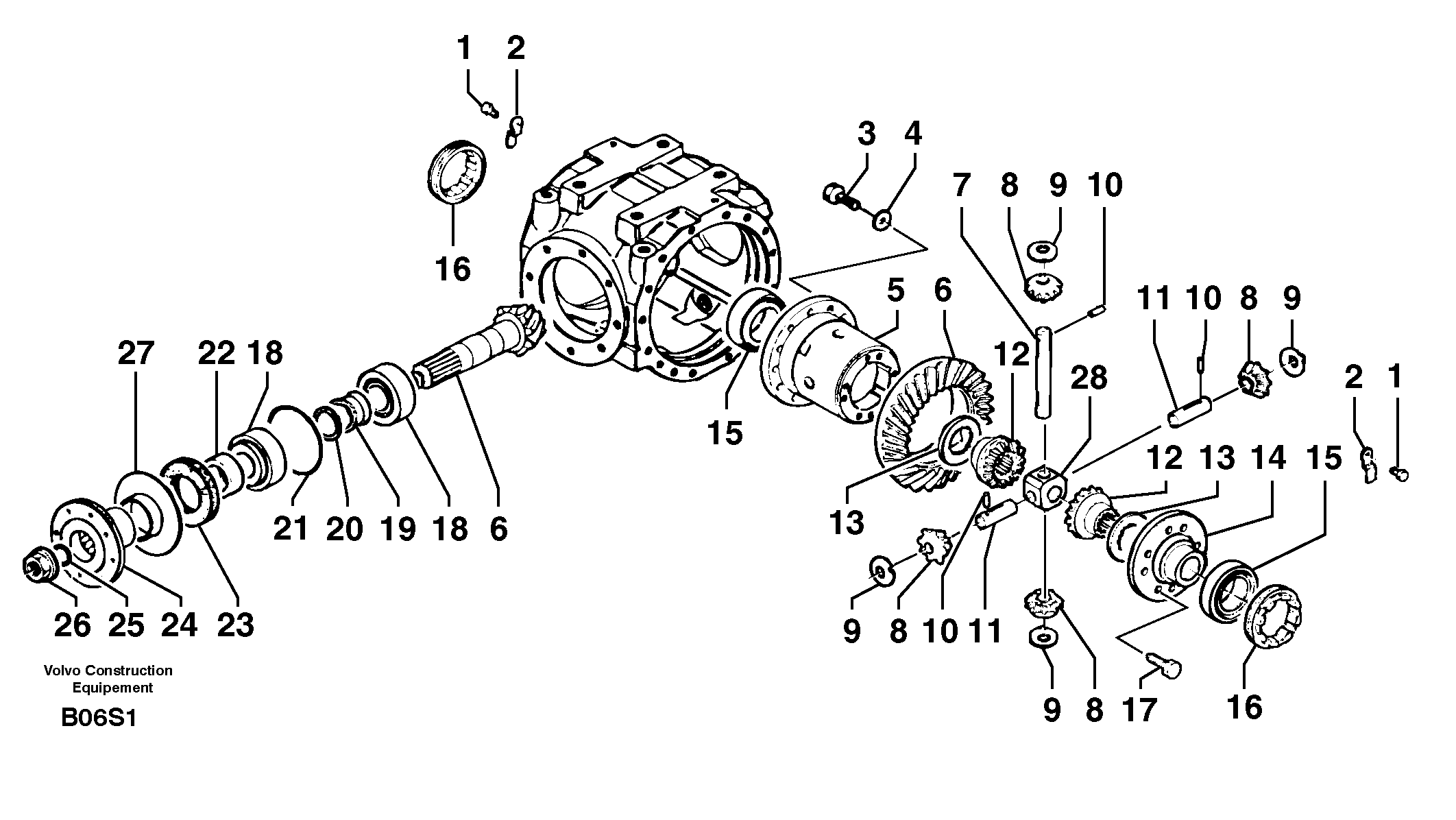 Front axle ( 1660 ) : differential — volvo parts diagram