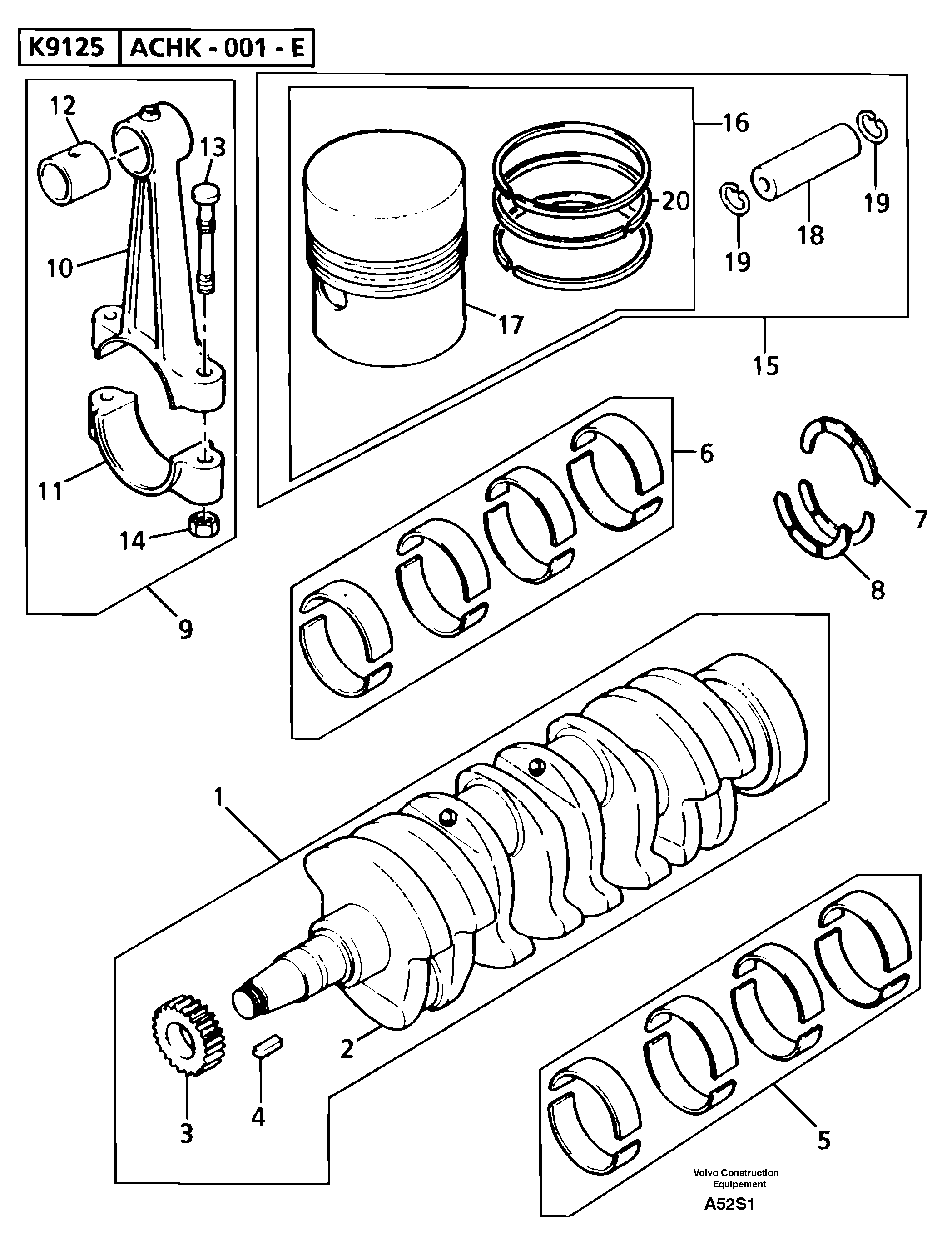 Crankshaft , pistons and connecting rods — volvo parts diagram