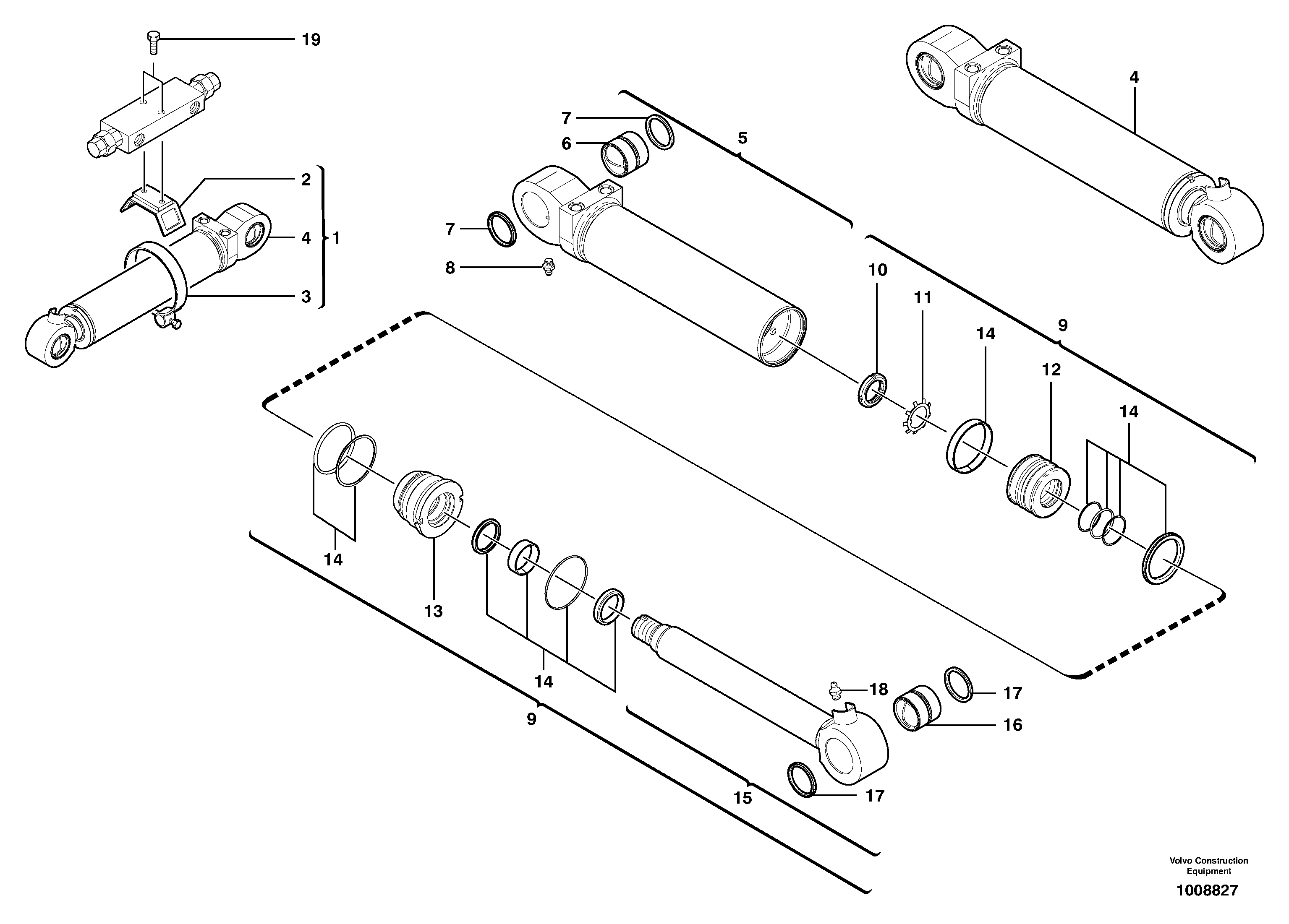 Dozer blade cylinder / stabiliser cylinder — volvo parts diagram