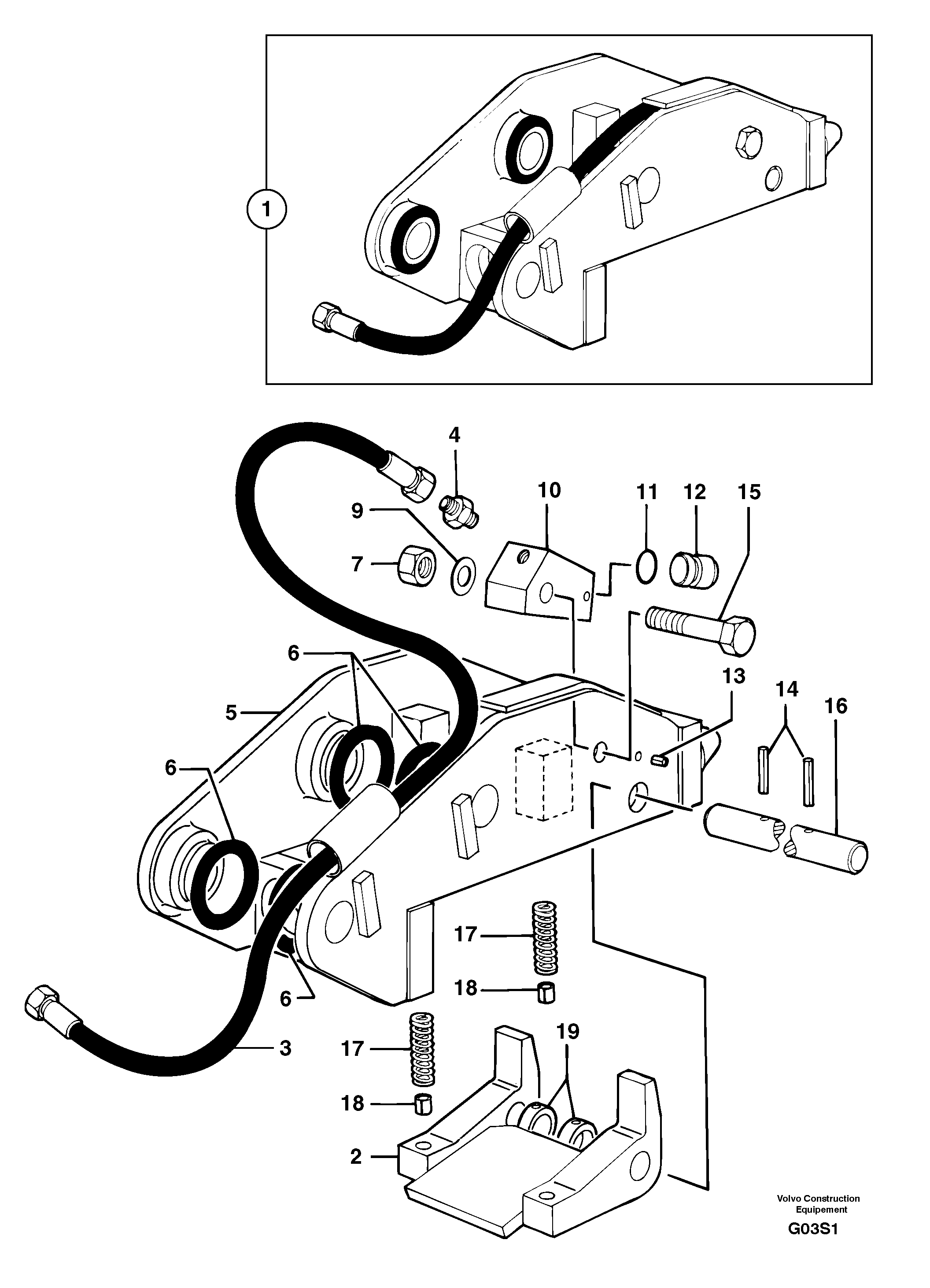 Tool holder / hydraulic control — volvo parts diagram