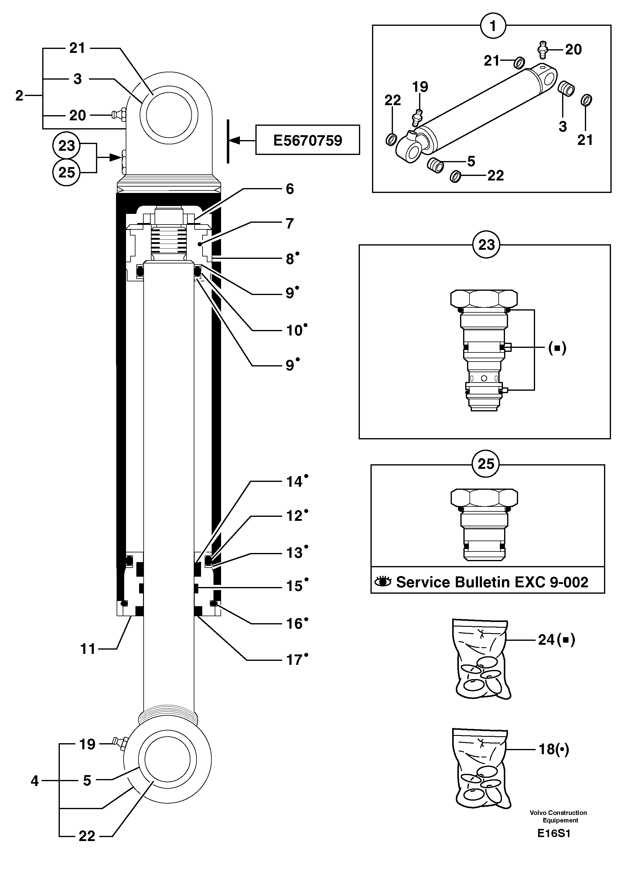 Dozer blade cylinder / stabiliser cylinder — volvo parts diagram