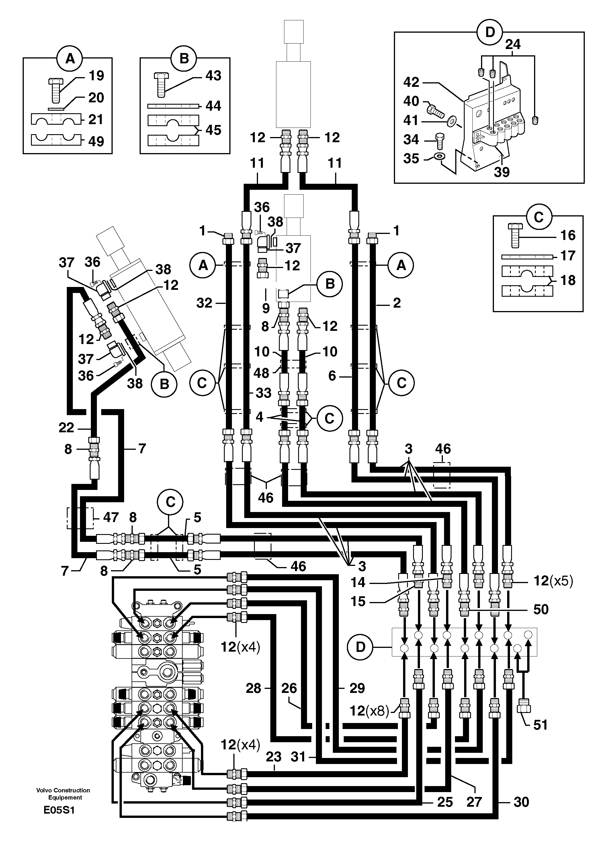 Hydr. circuit.( boom / dipper arm / bucket ) — volvo parts diagram