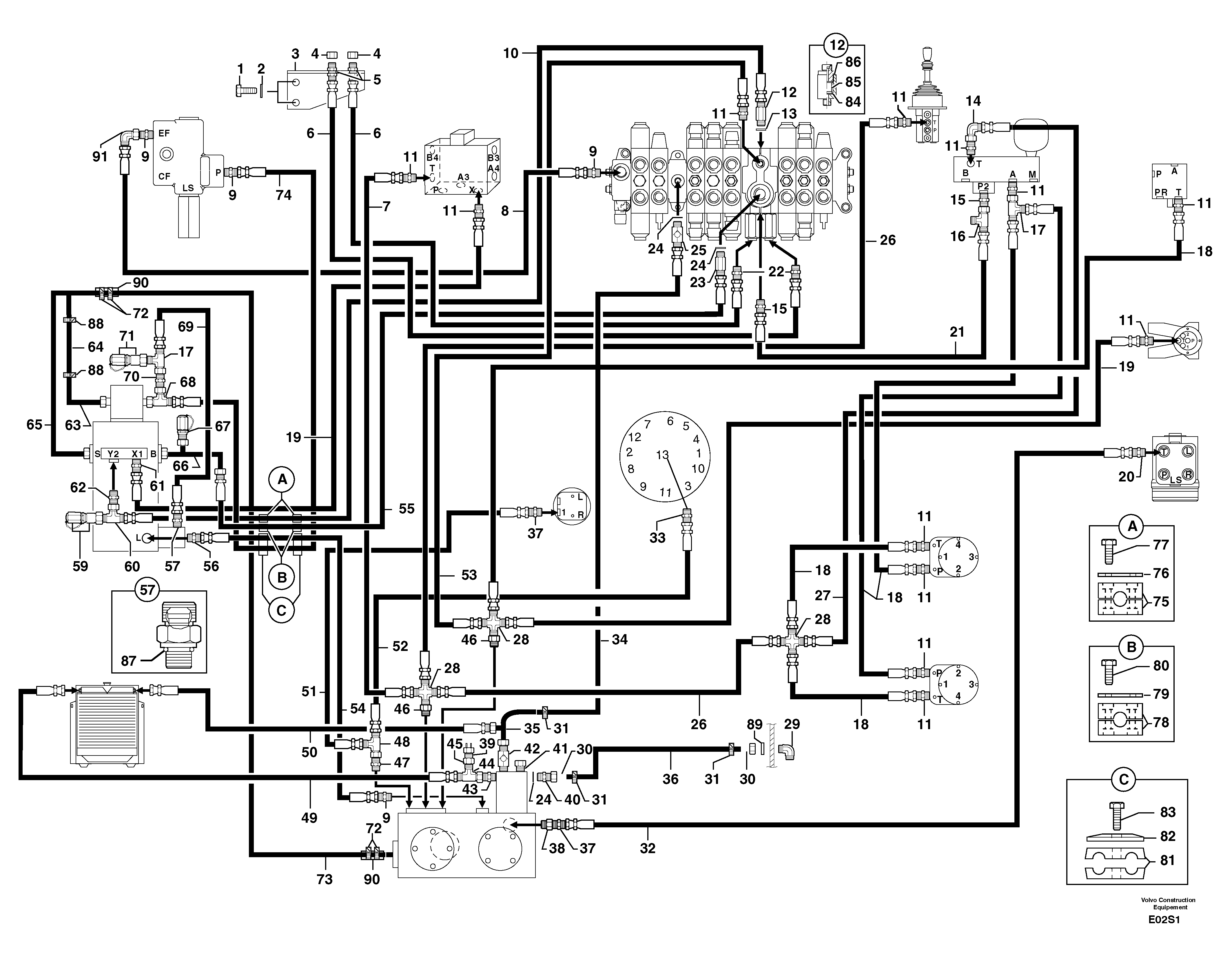 Attachments supply and return circuit — volvo parts diagram