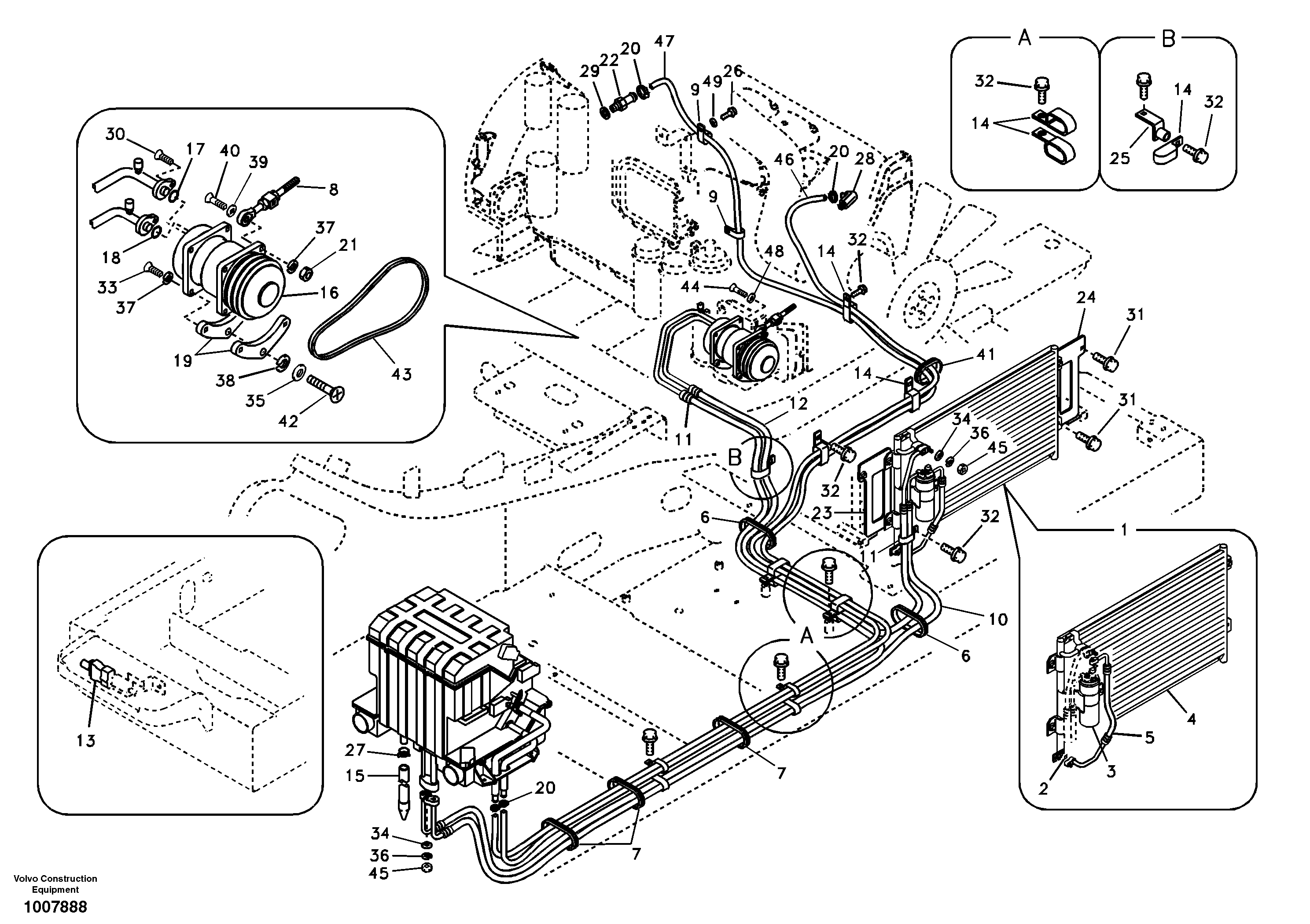 Air conditioning line, cooling and heater — volvo parts diagram