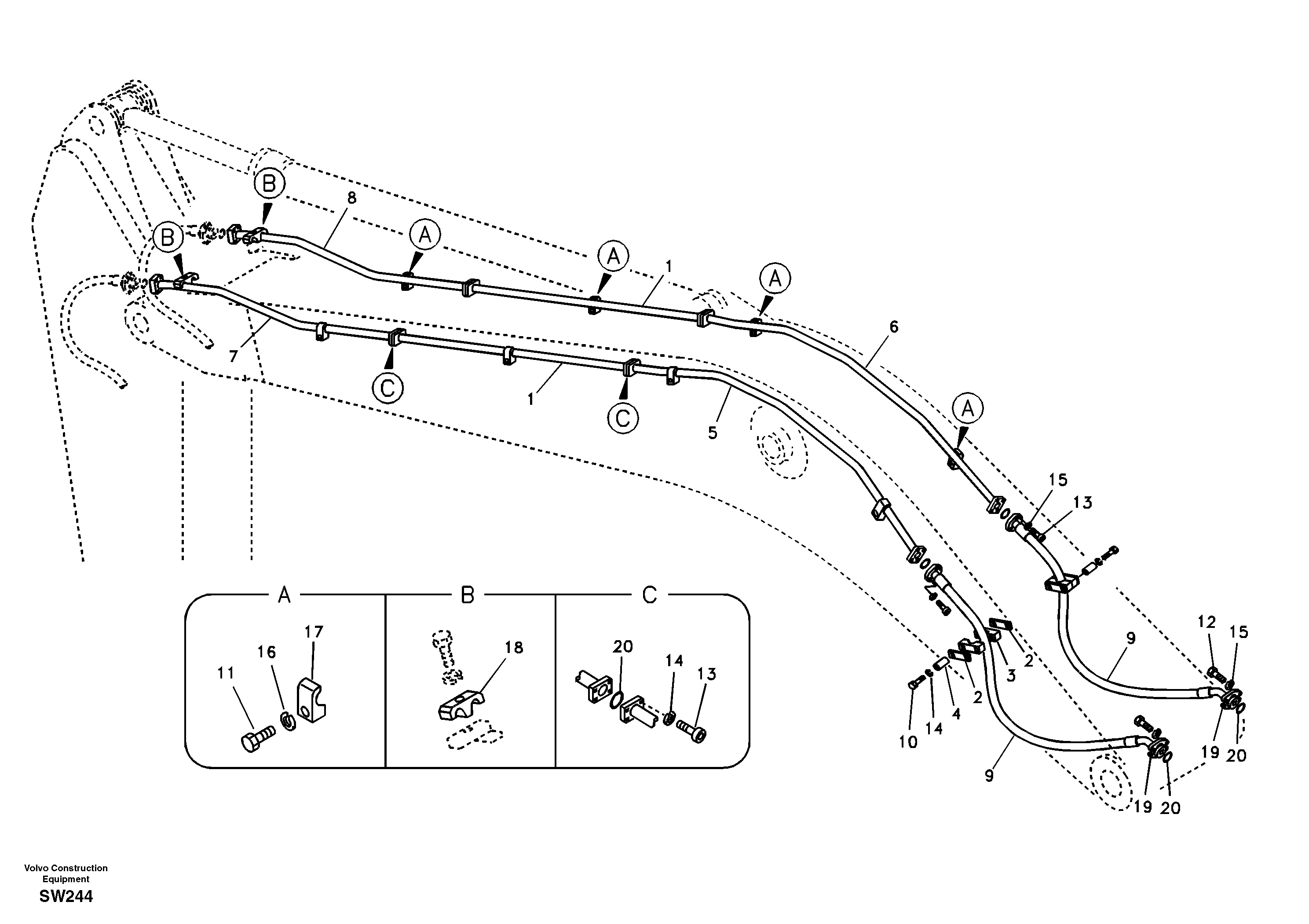 Working hydraulic, hammer and shear for boom — volvo parts diagram