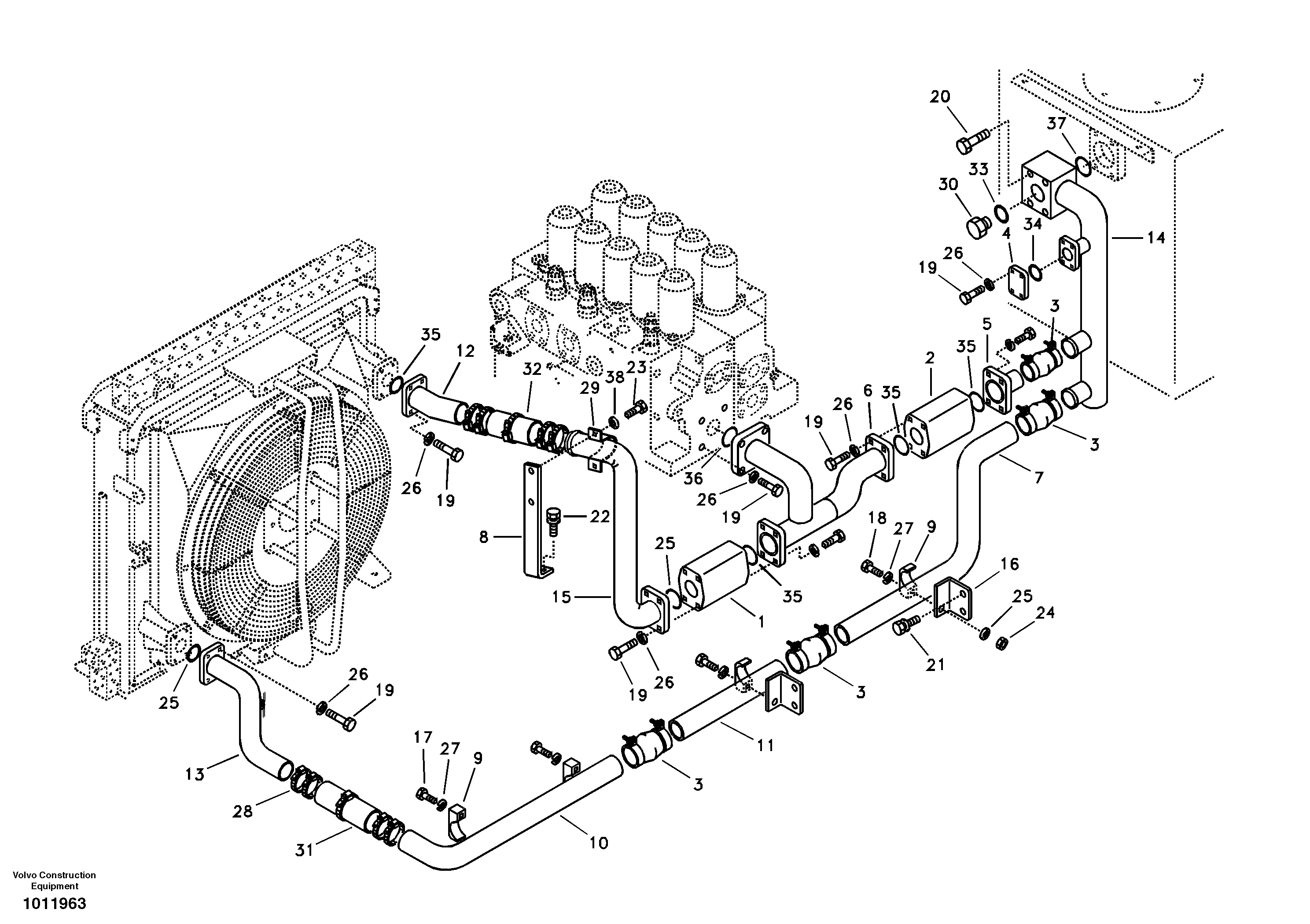 Hydraulic system, hydraulic tank to hydraulic oil cooler — volvo parts diagram