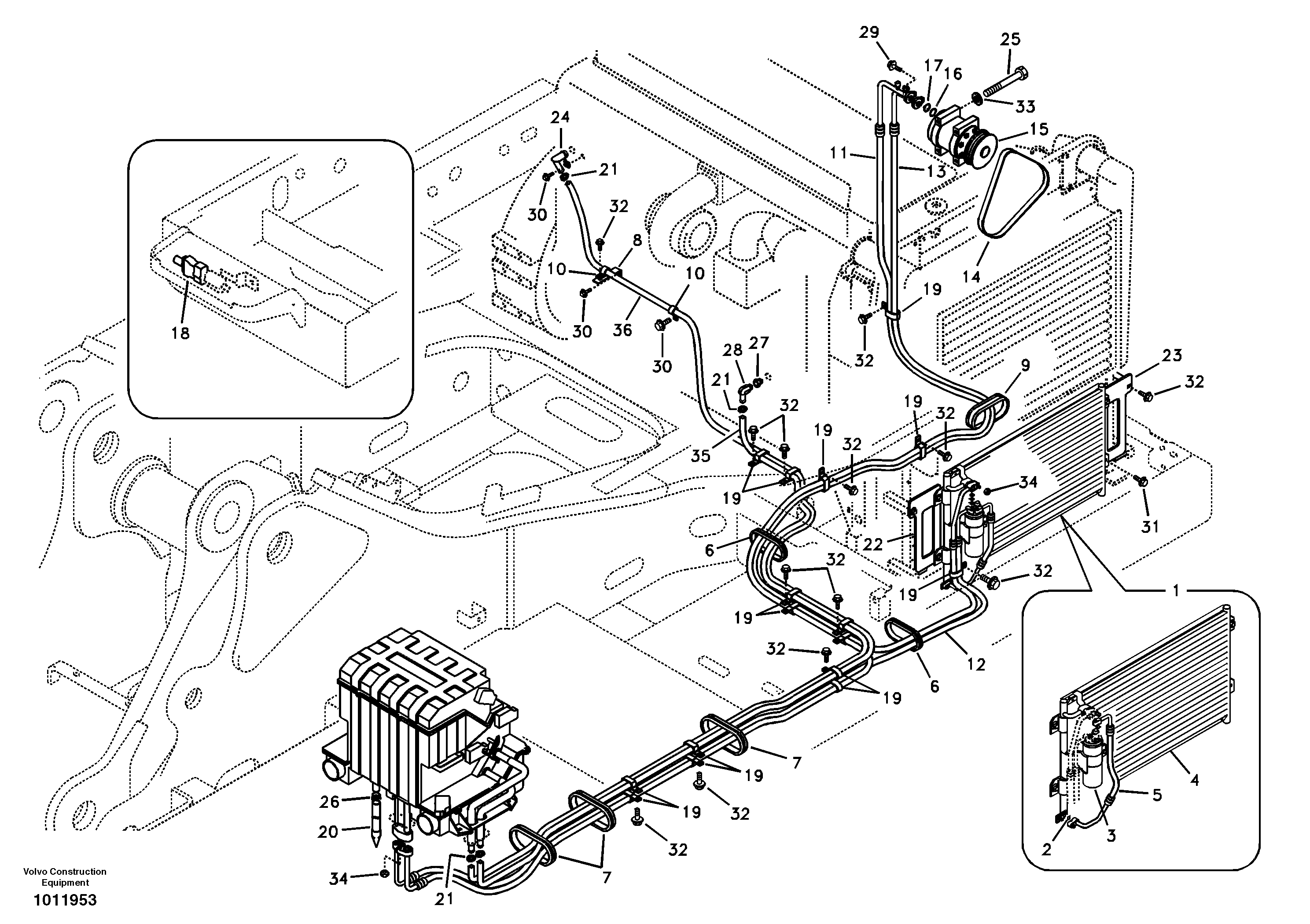 Air conditioning line, cooling and heater  D12C ENGINE — volvo parts diagram