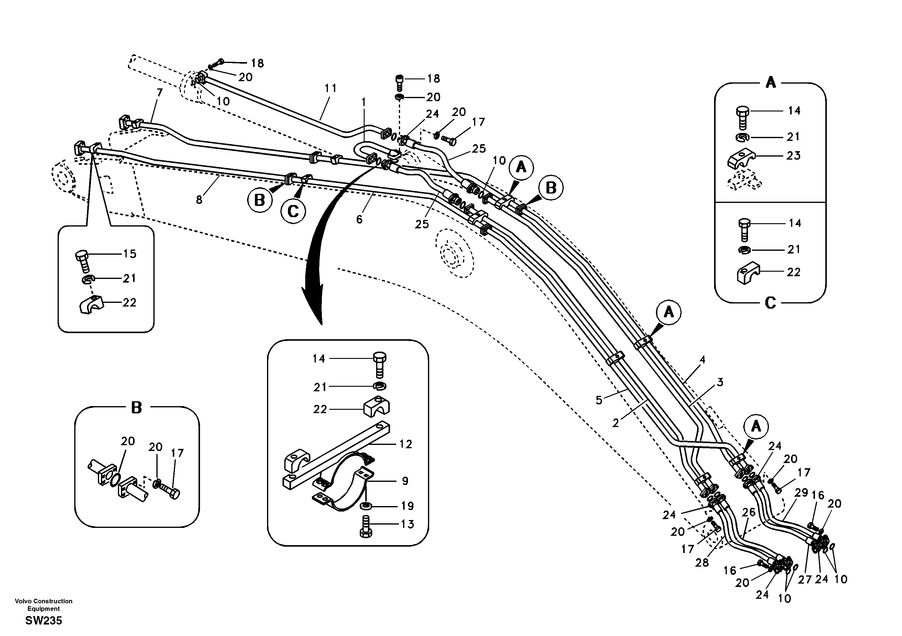 Working hydraulic, dipper arm cylinder on boom. — volvo parts diagram