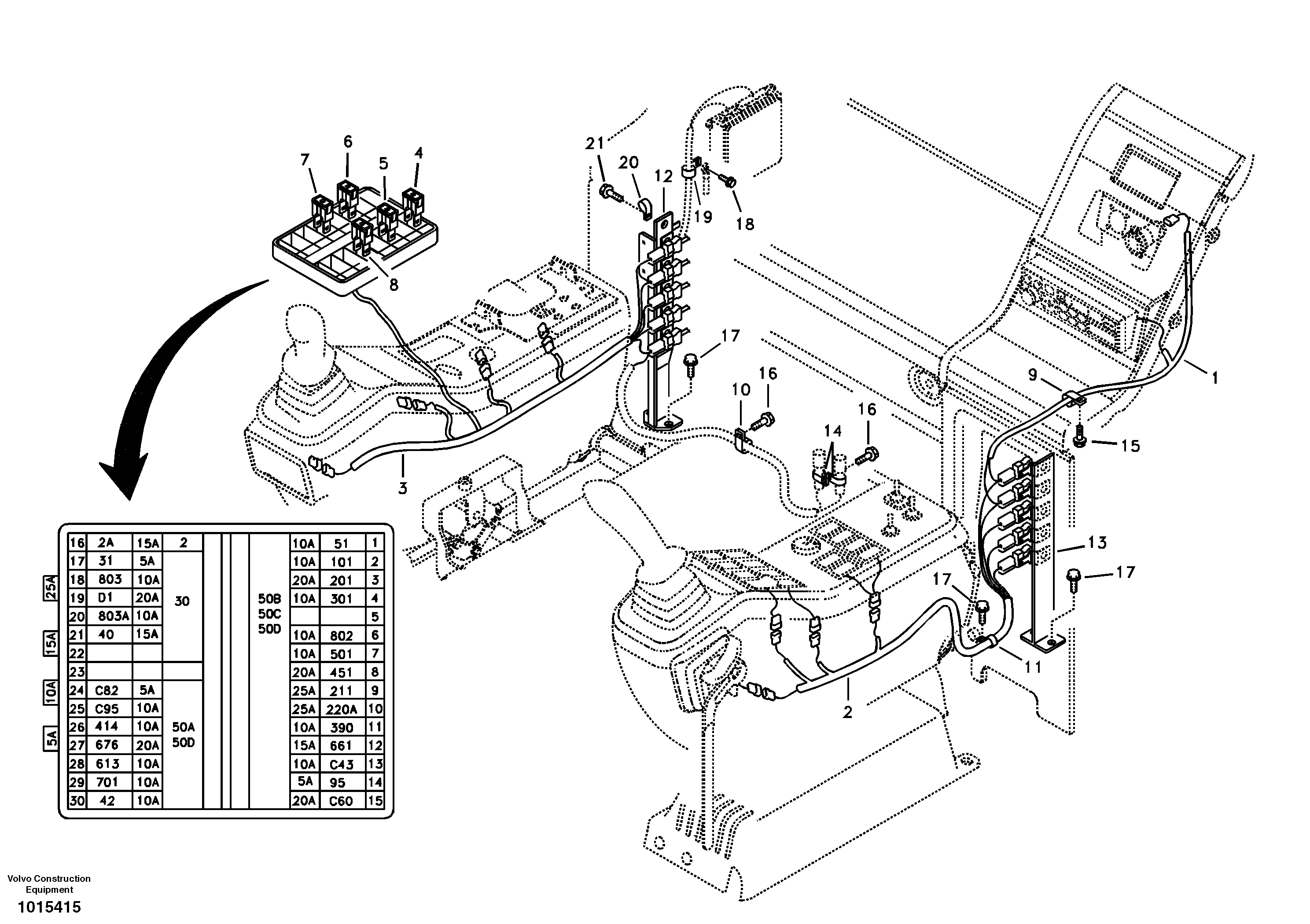 Cable and wire harness, instrument panel — volvo parts diagram