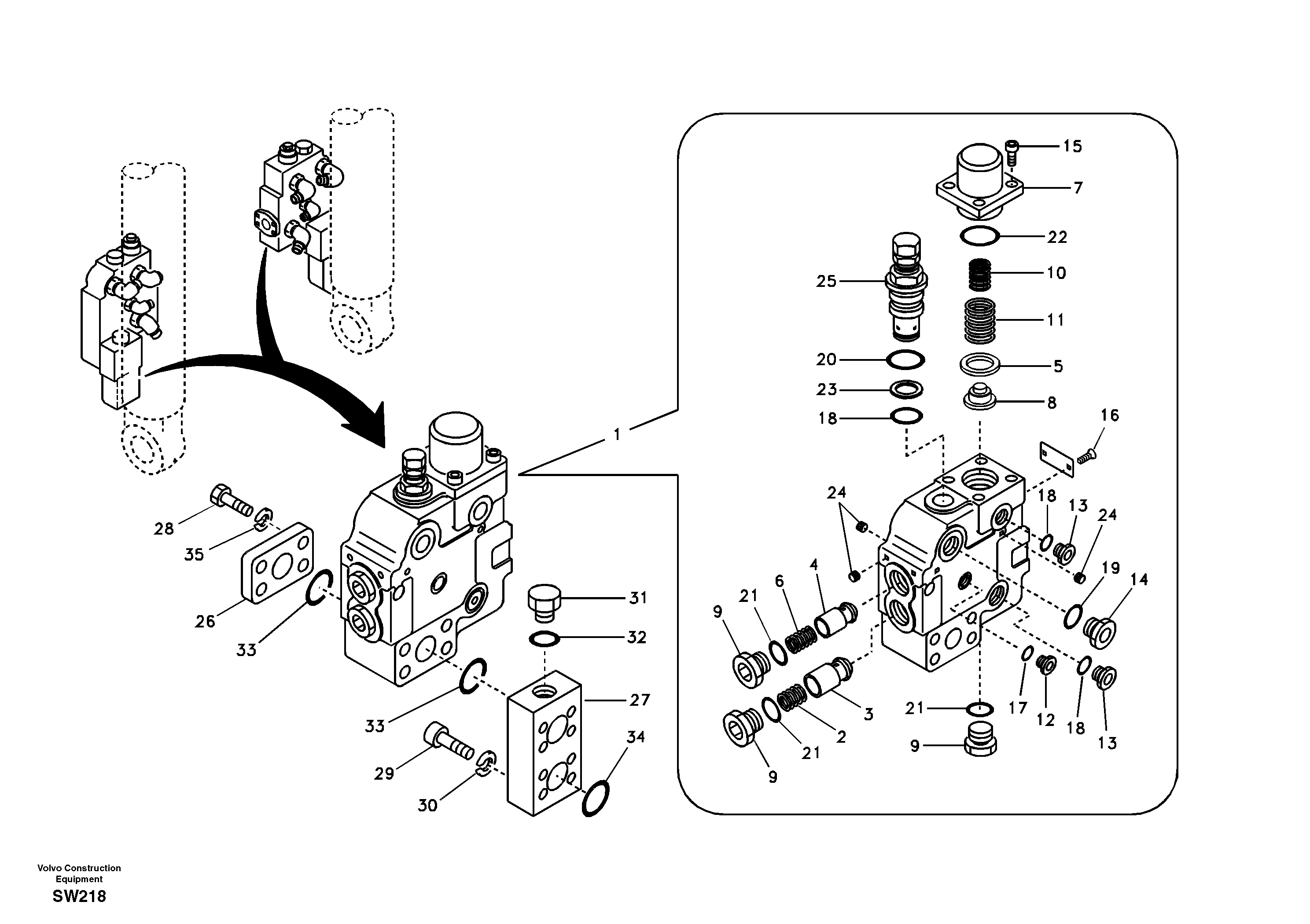 Working hydraulic, boom rupture valve mount — volvo parts diagram
