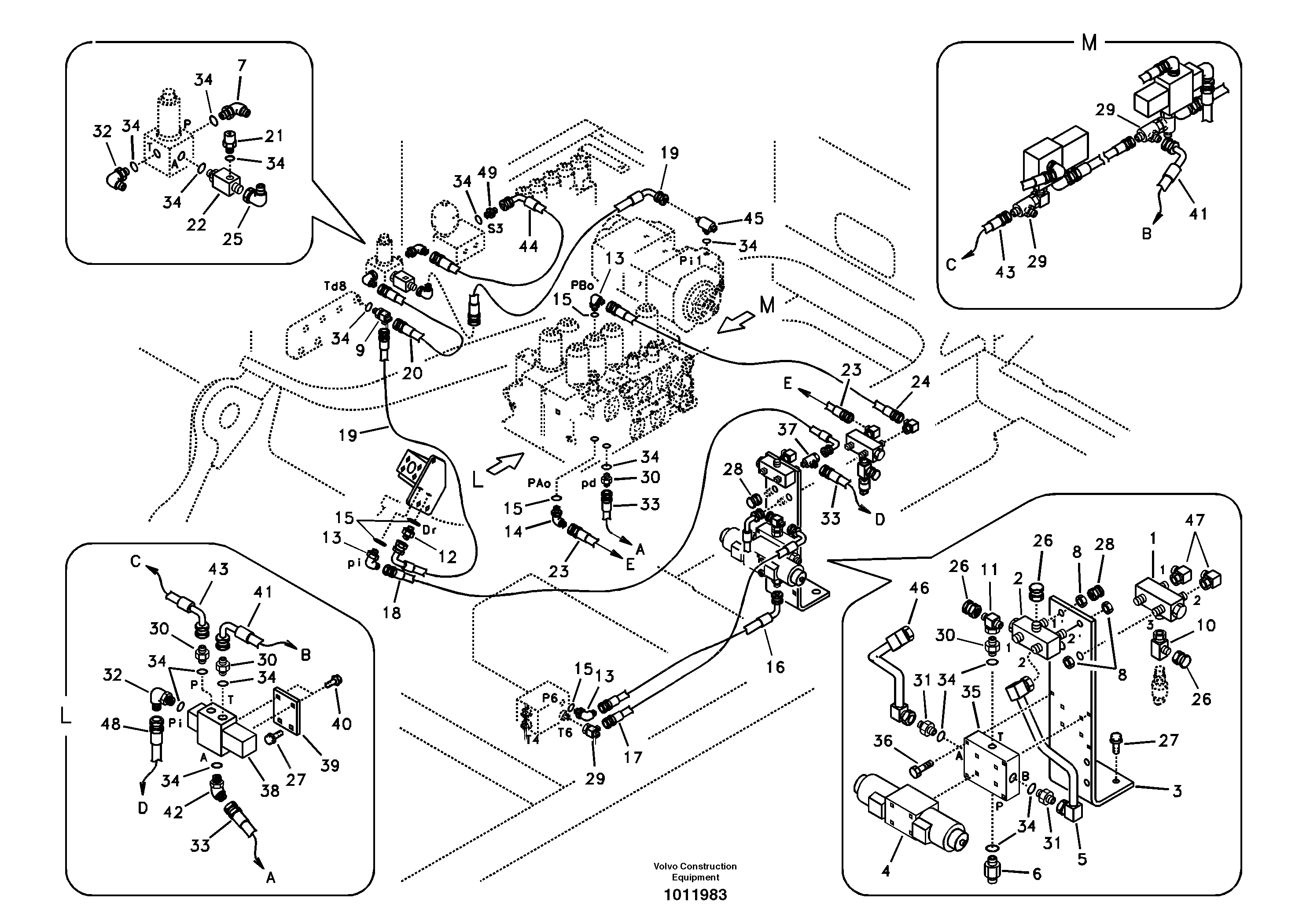 Working hydraulic, hammer and shear for 1st pump flow  D12C ENGINE — volvo parts diagram