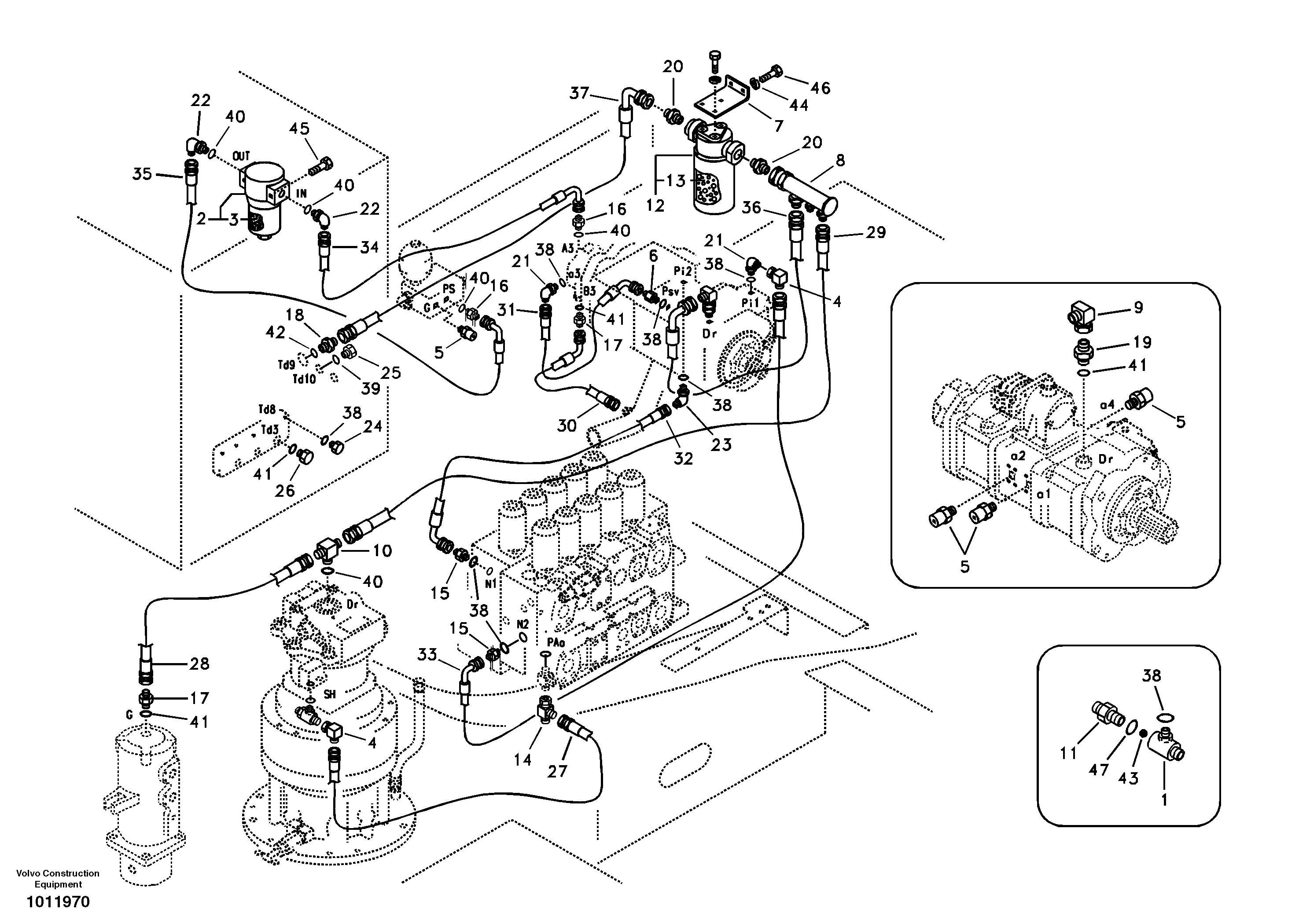 Servo system, pump piping and filter mount. — volvo parts diagram