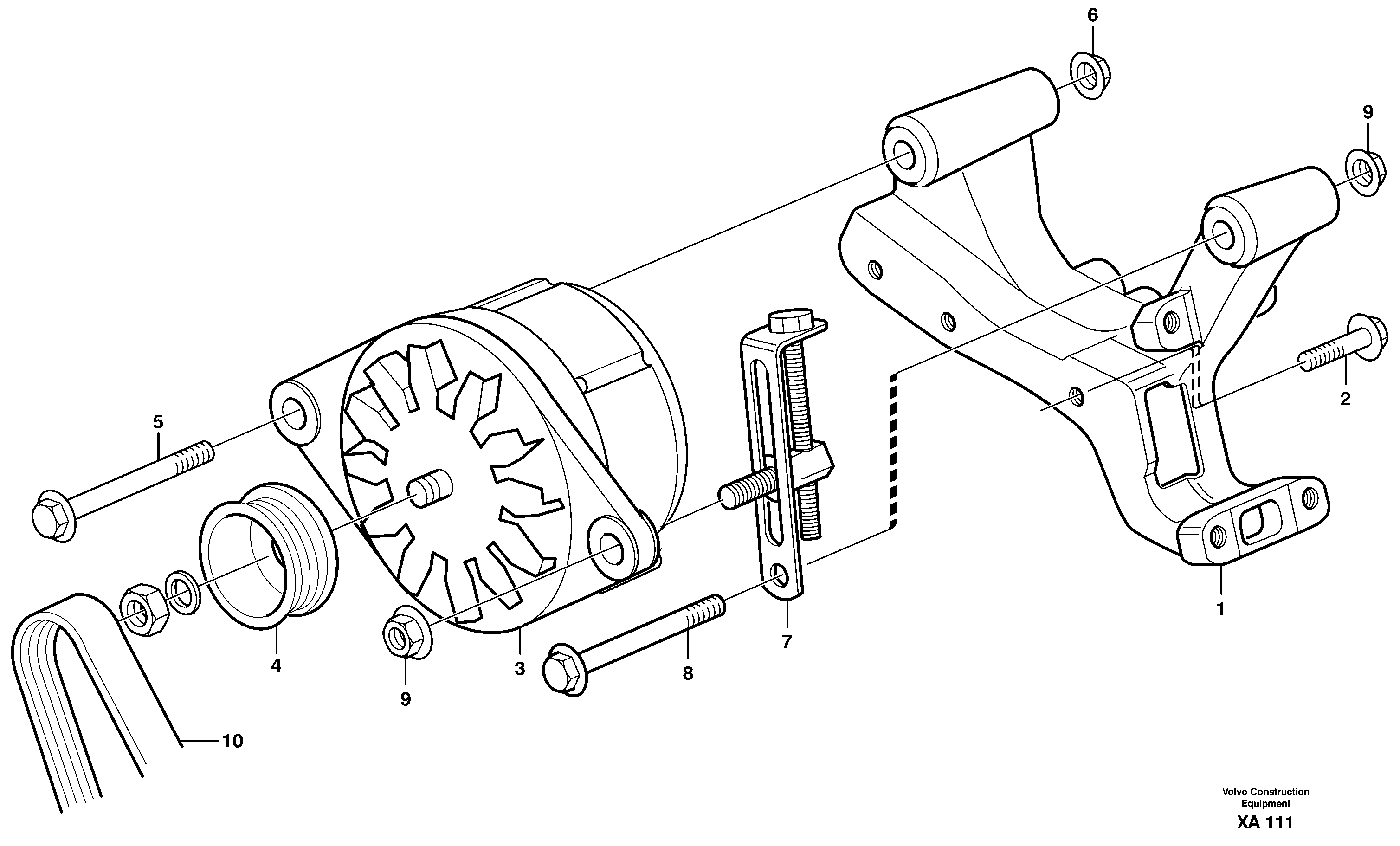 Alternator with assembling details  D12C ENGINE — volvo parts diagram