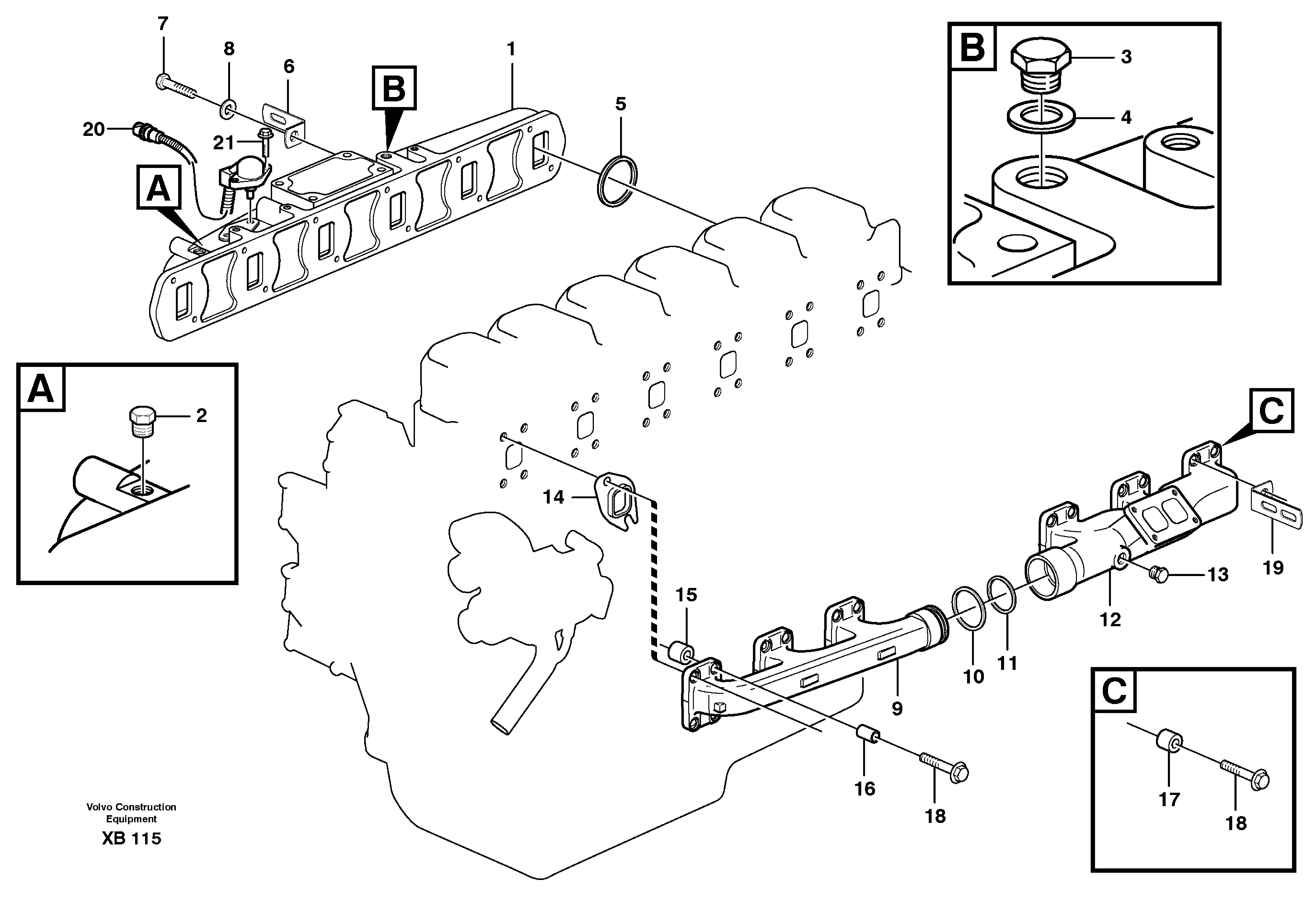 Inlet manifold and exhaust manifold  D10B ENGINE — volvo parts diagram