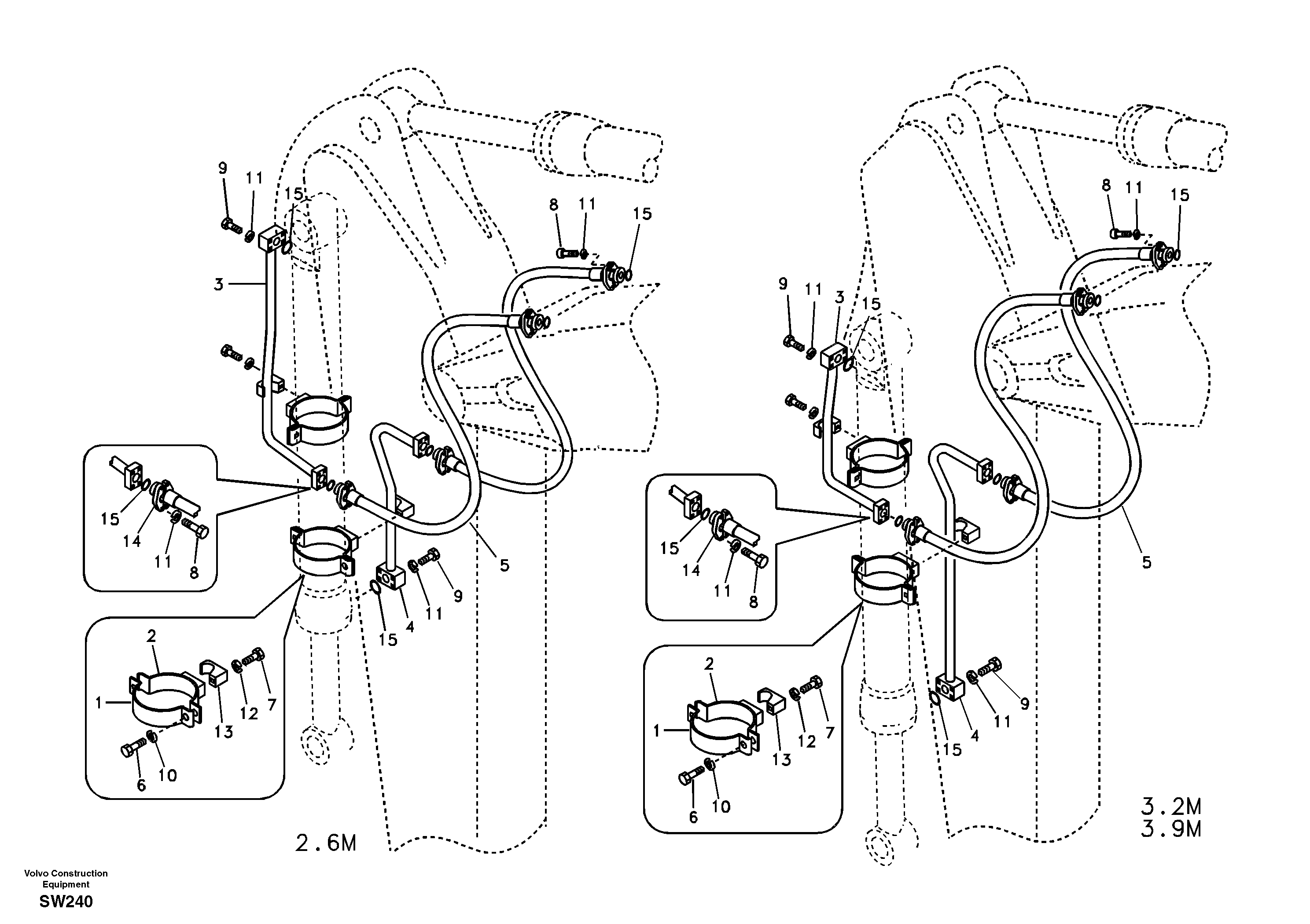 Working hydraulic, bucket cylinder on dipper arm — volvo parts diagram