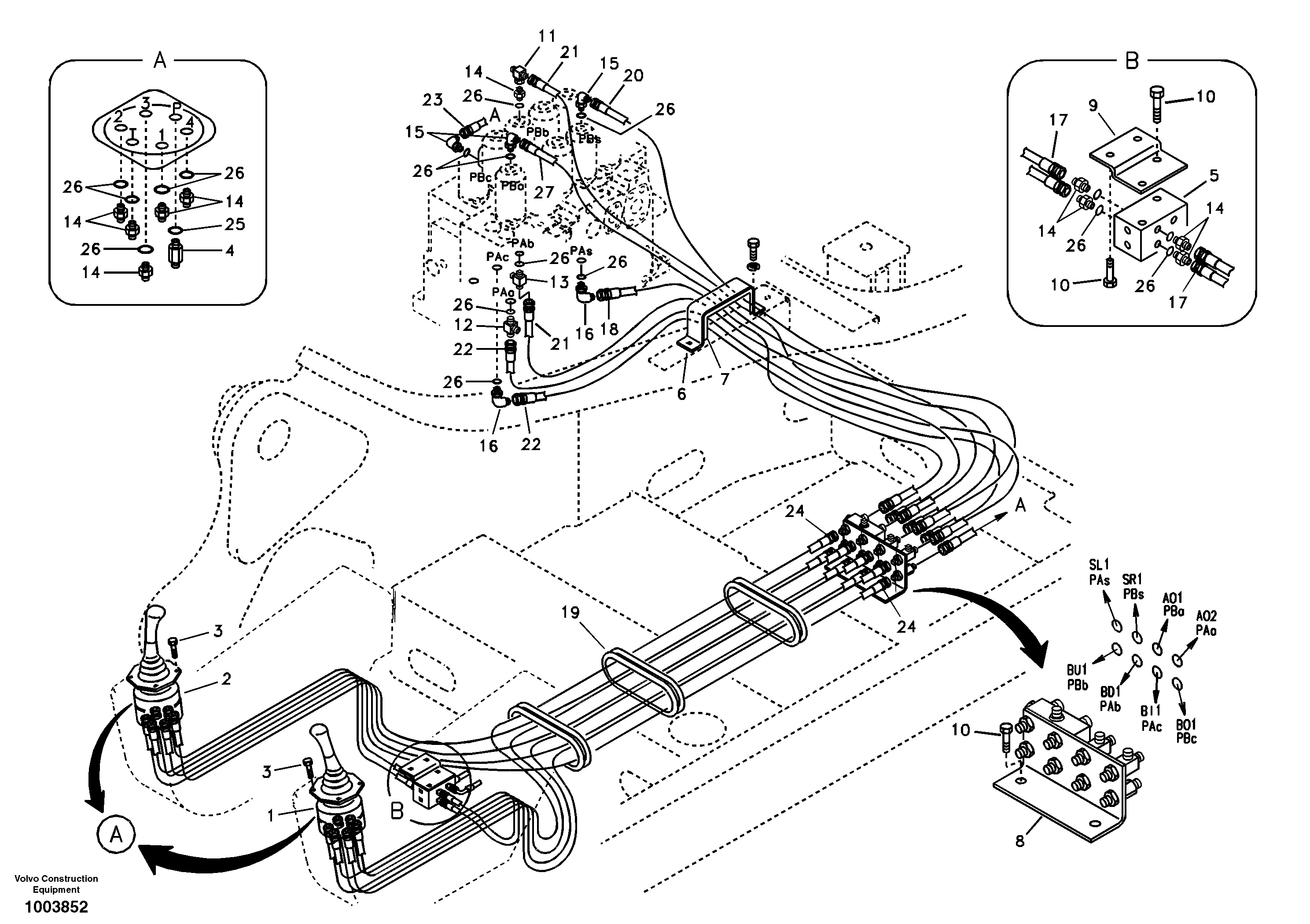 Servo system, control valve to remote control valve — volvo parts diagram