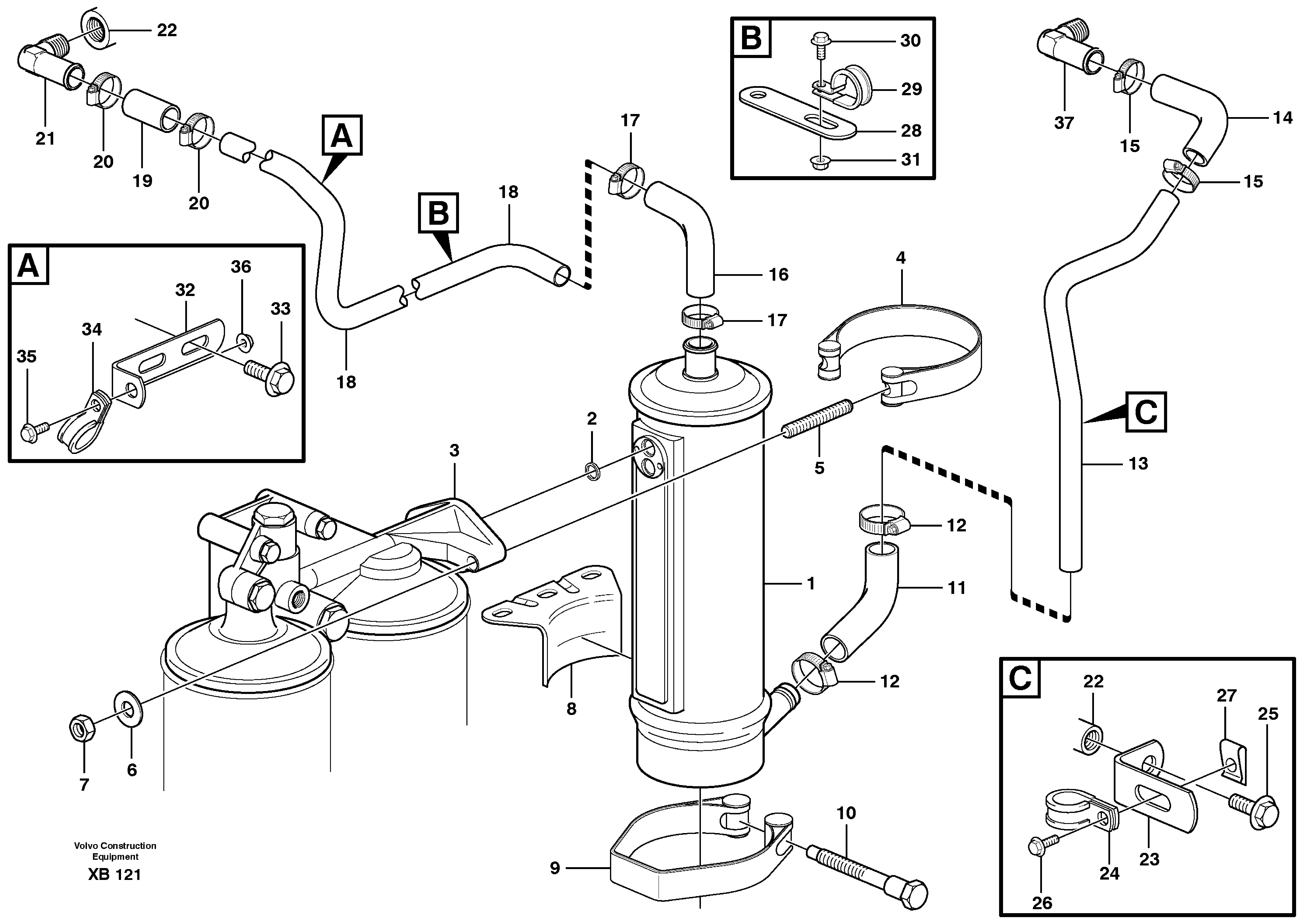 Oil cooler with hoses  D10B ENGINE — volvo parts diagram