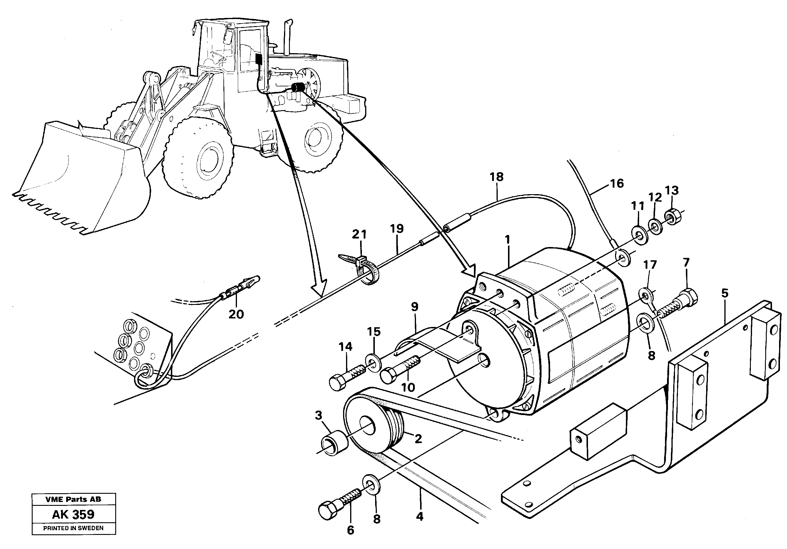 Alternator with fitting parts.  92672 — volvo parts diagram