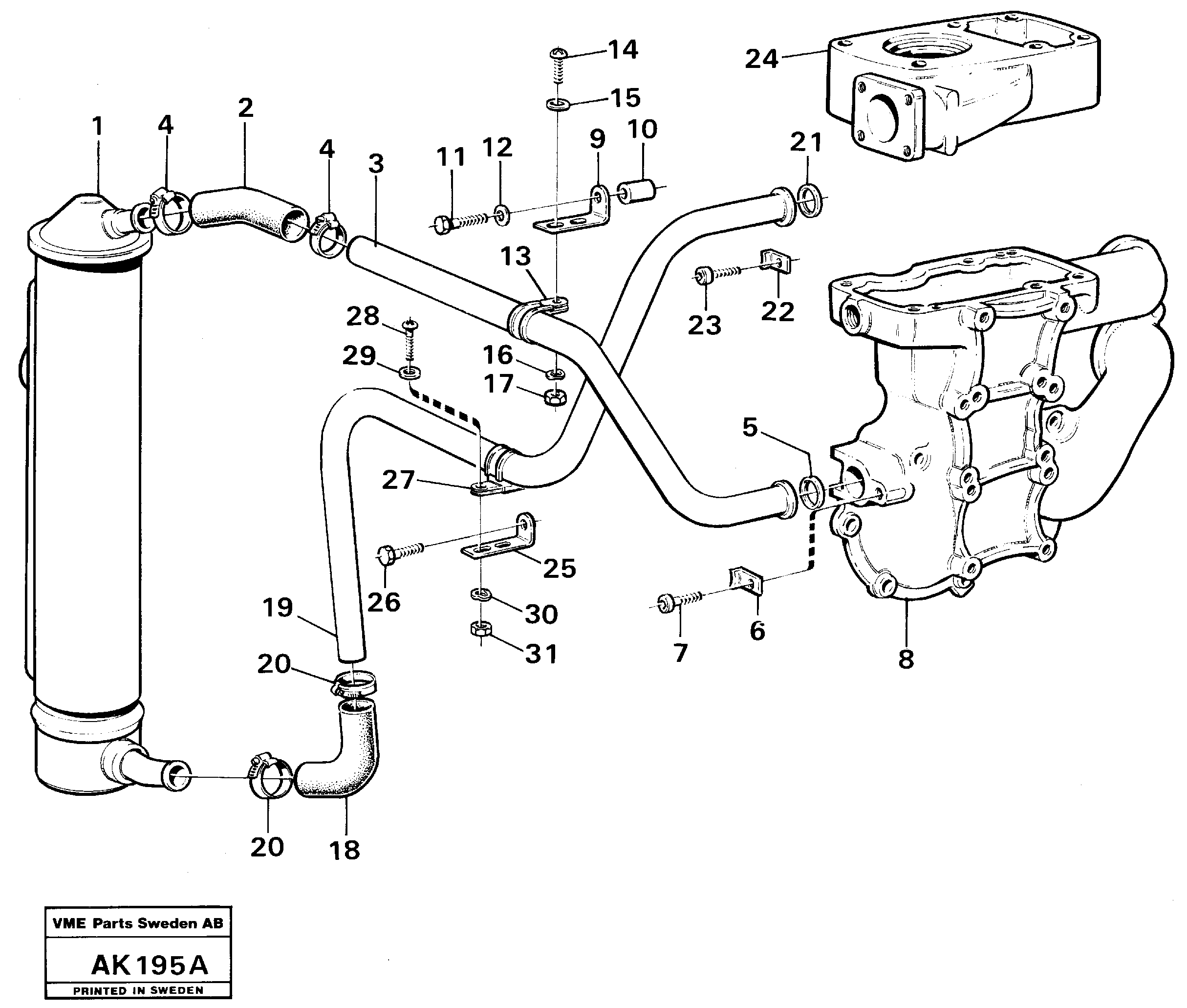 Oil cooler with hoses — volvo parts diagram
