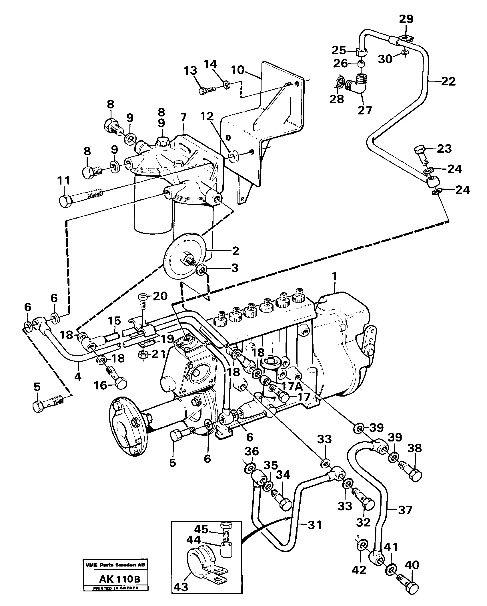 Fuel pipes, injection pump - fuel filter — volvo parts diagram