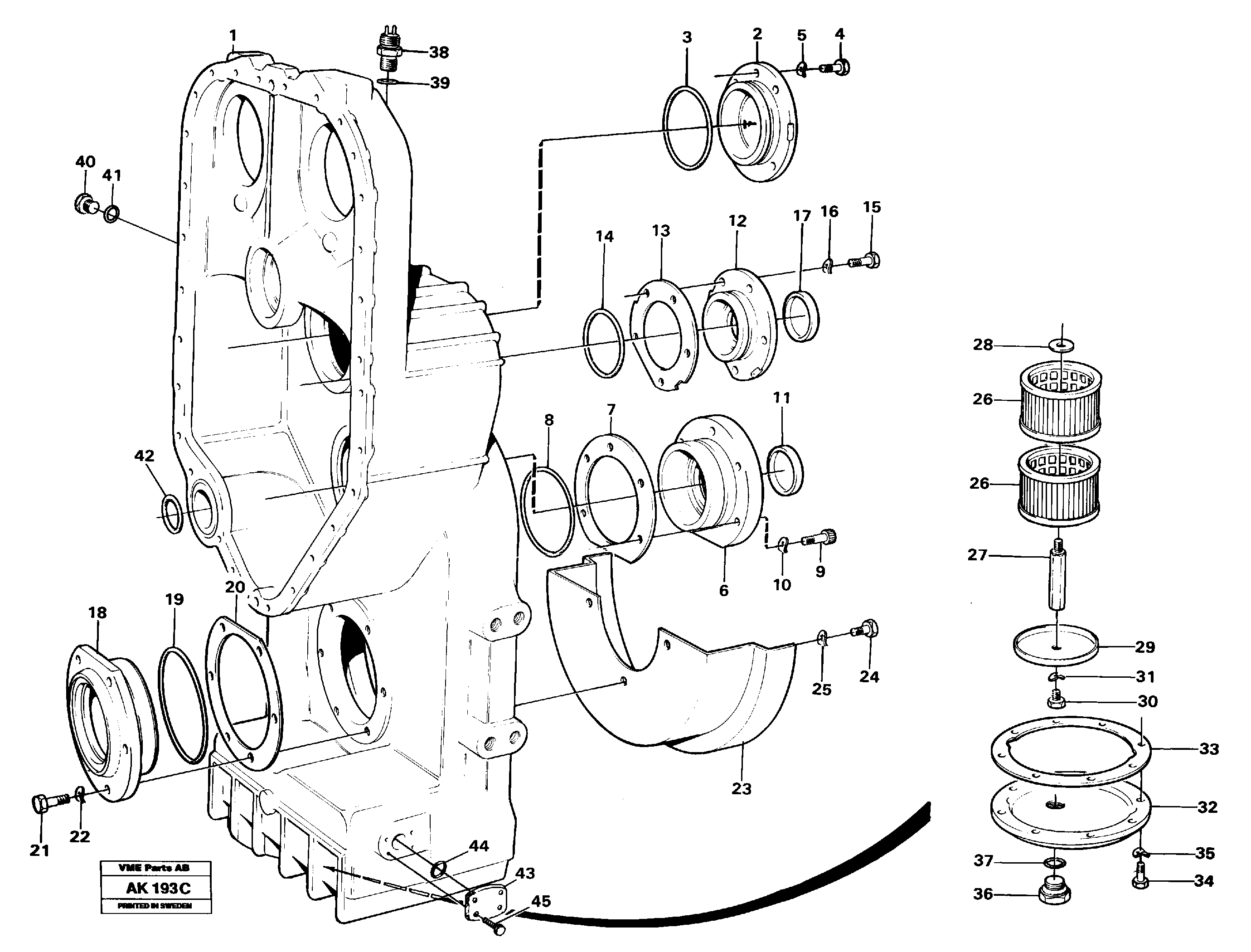 Transfer case, housing and covers — volvo parts diagram