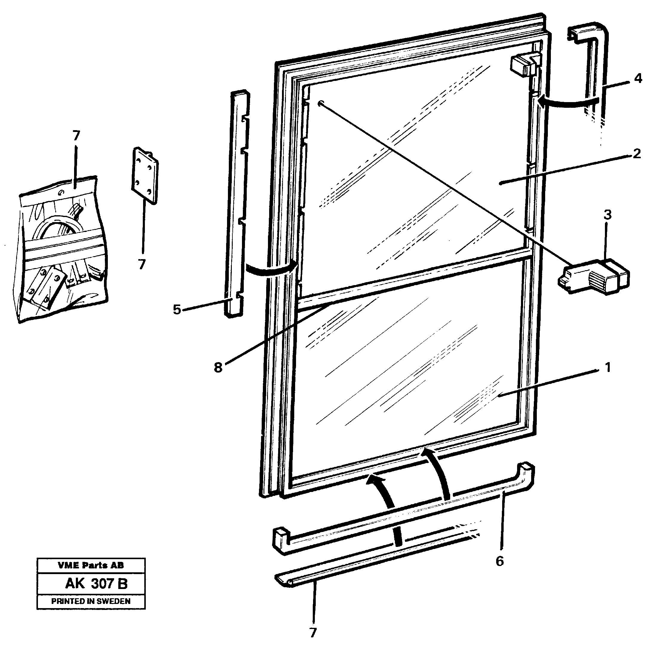 Sliding window.  92028,   92194,   94824 — volvo parts diagram