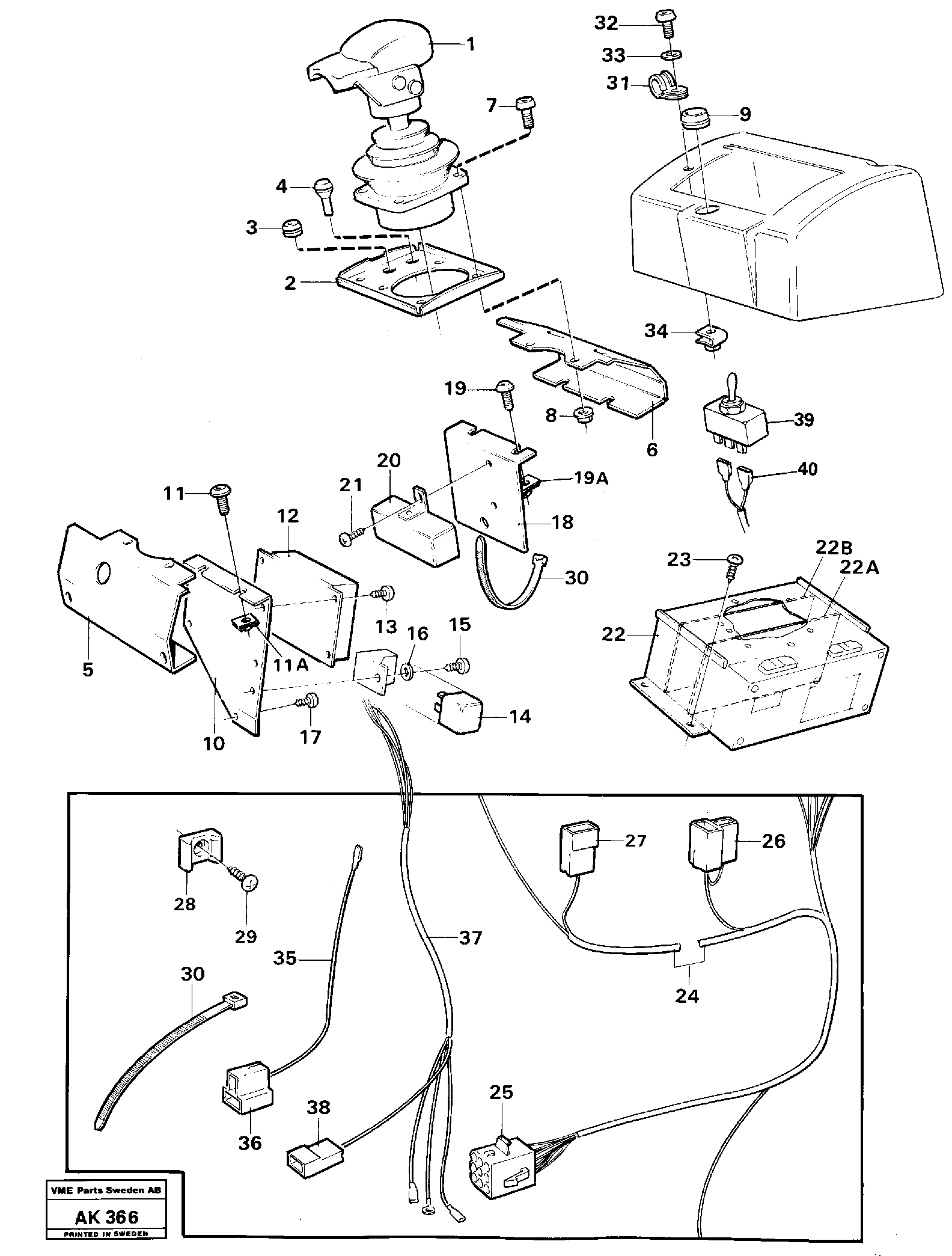Control lever and cable harness, high lift.  33808 — volvo parts diagram