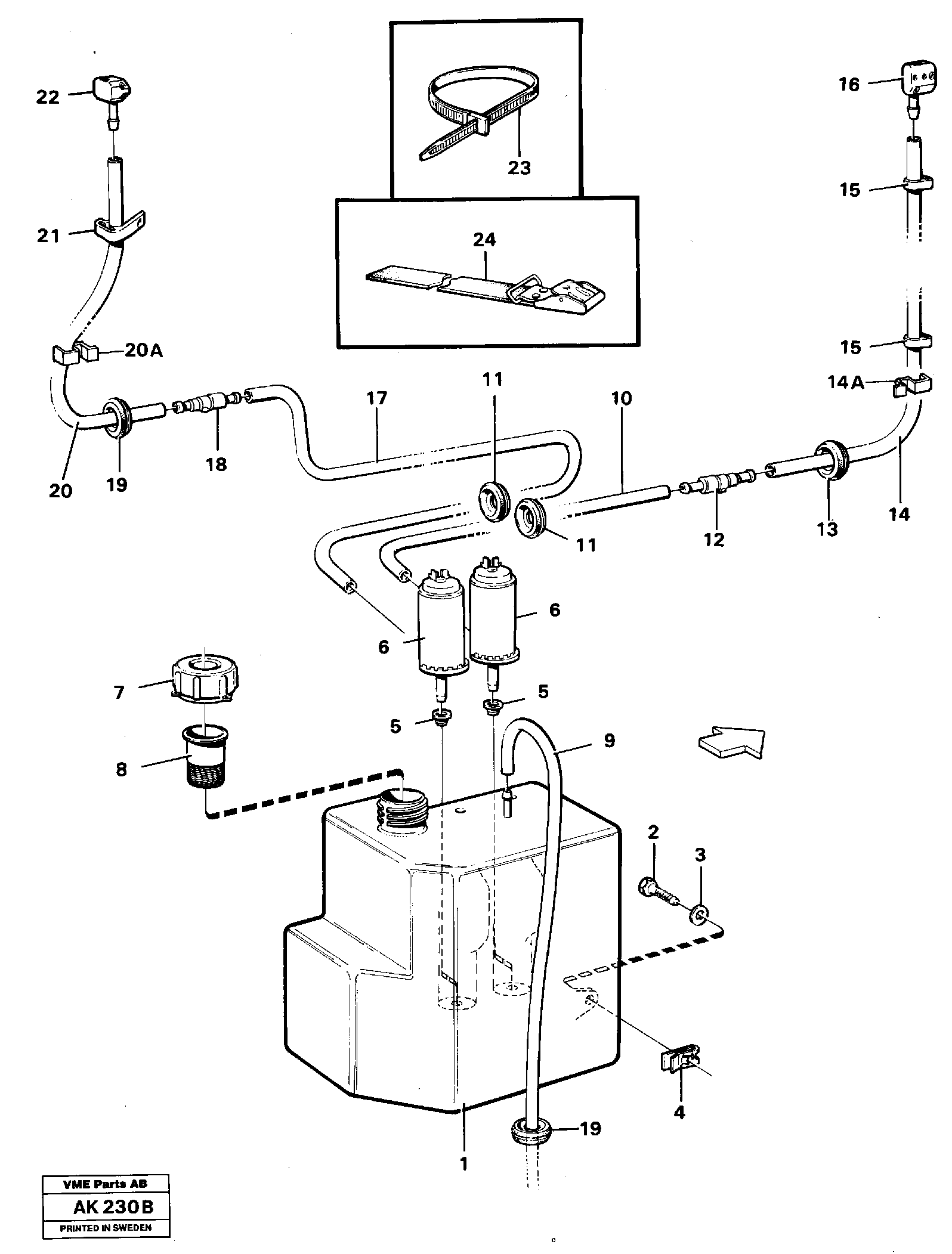 Windscreen washer.  STD,   91858 — volvo parts diagram