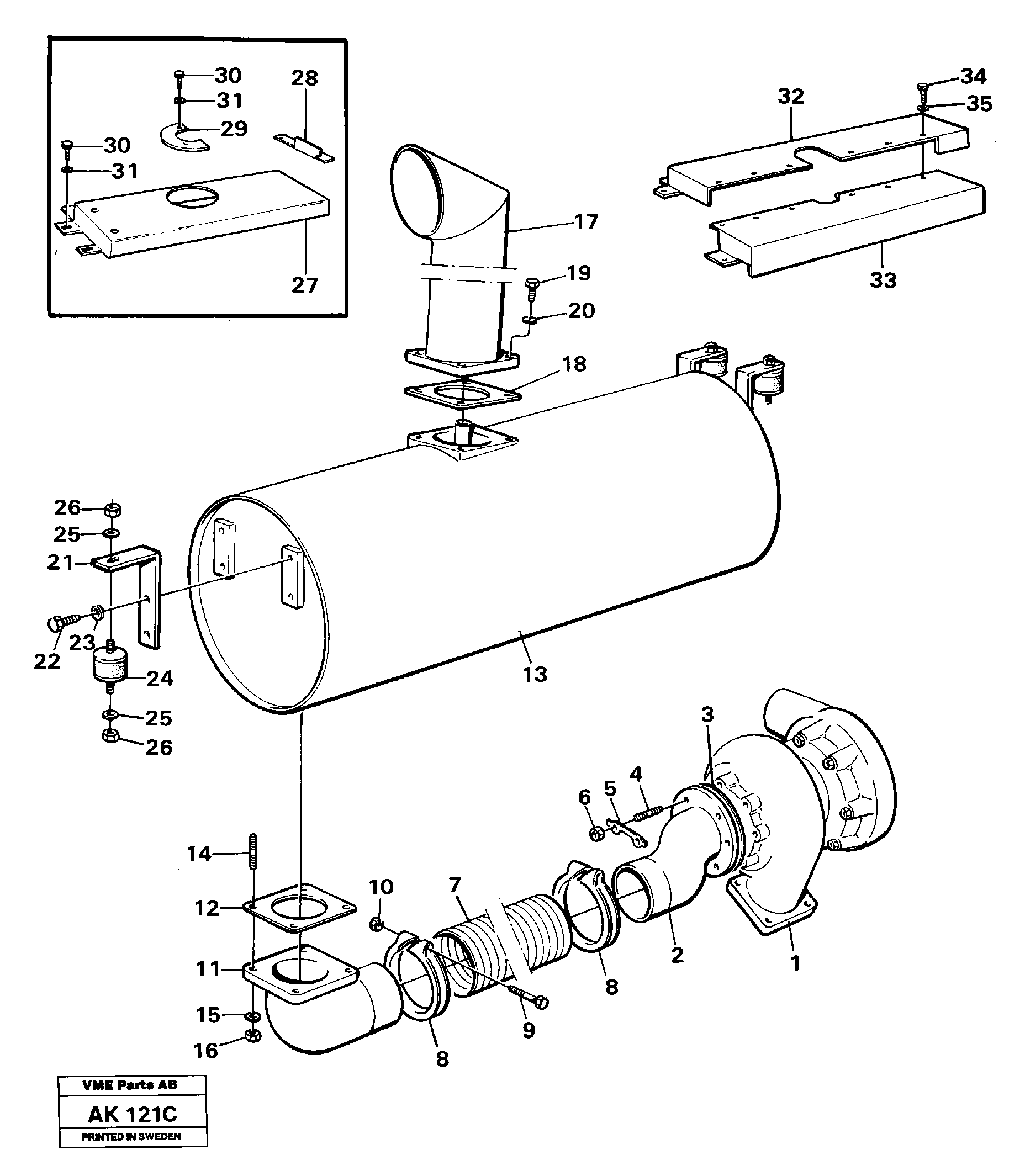 Exhaust system, silencer — volvo parts diagram