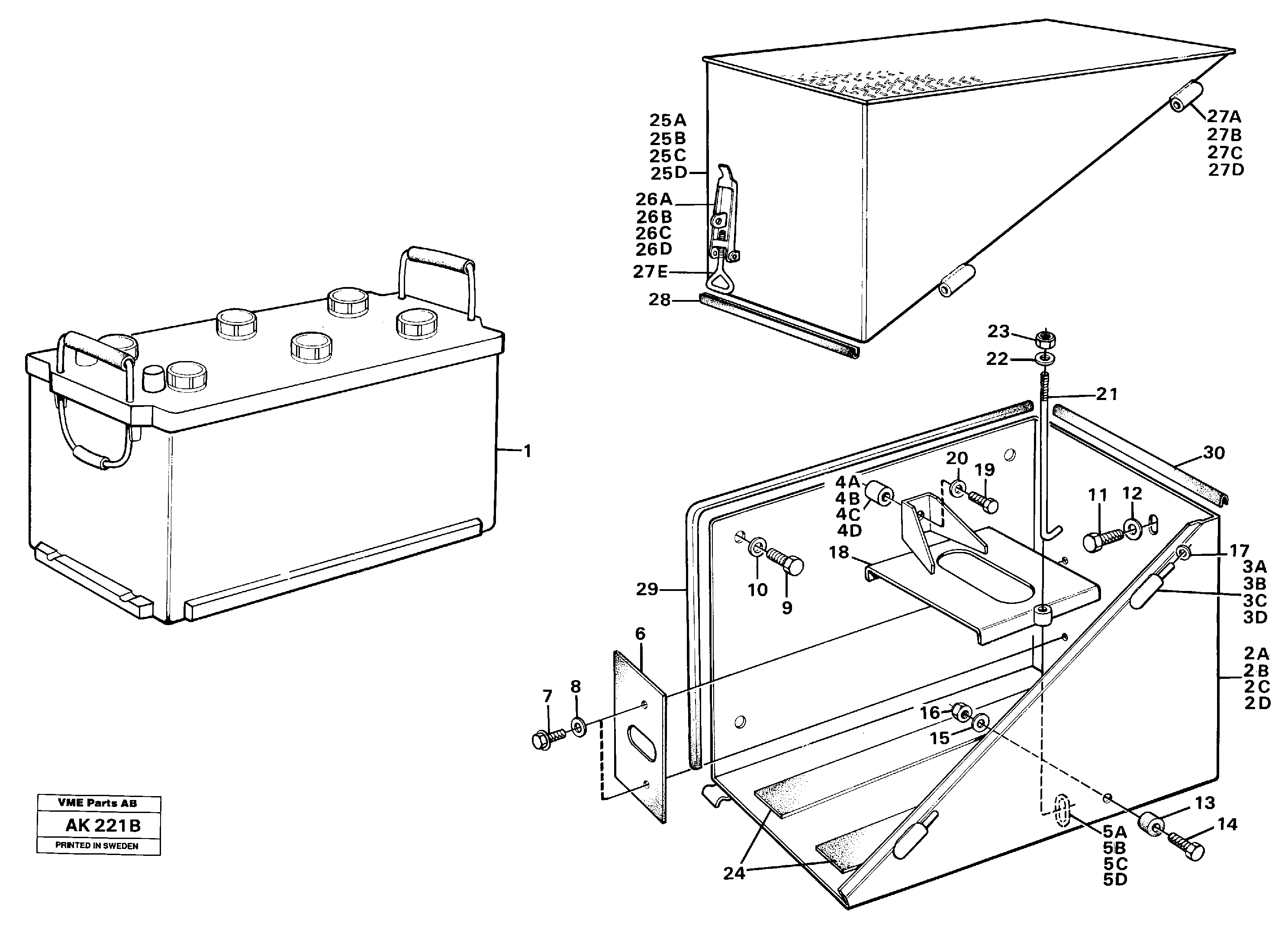 Battery box with fitting parts — volvo parts diagram