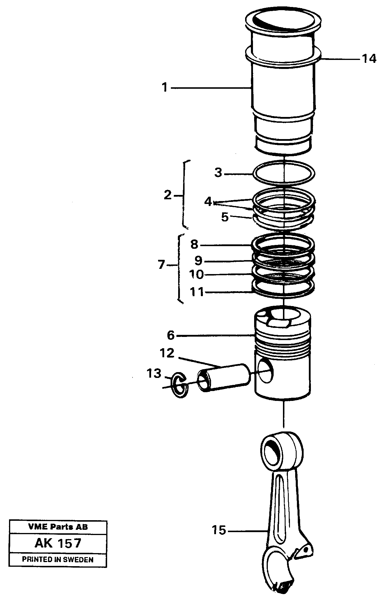 Cylinder liner and piston — volvo parts diagram