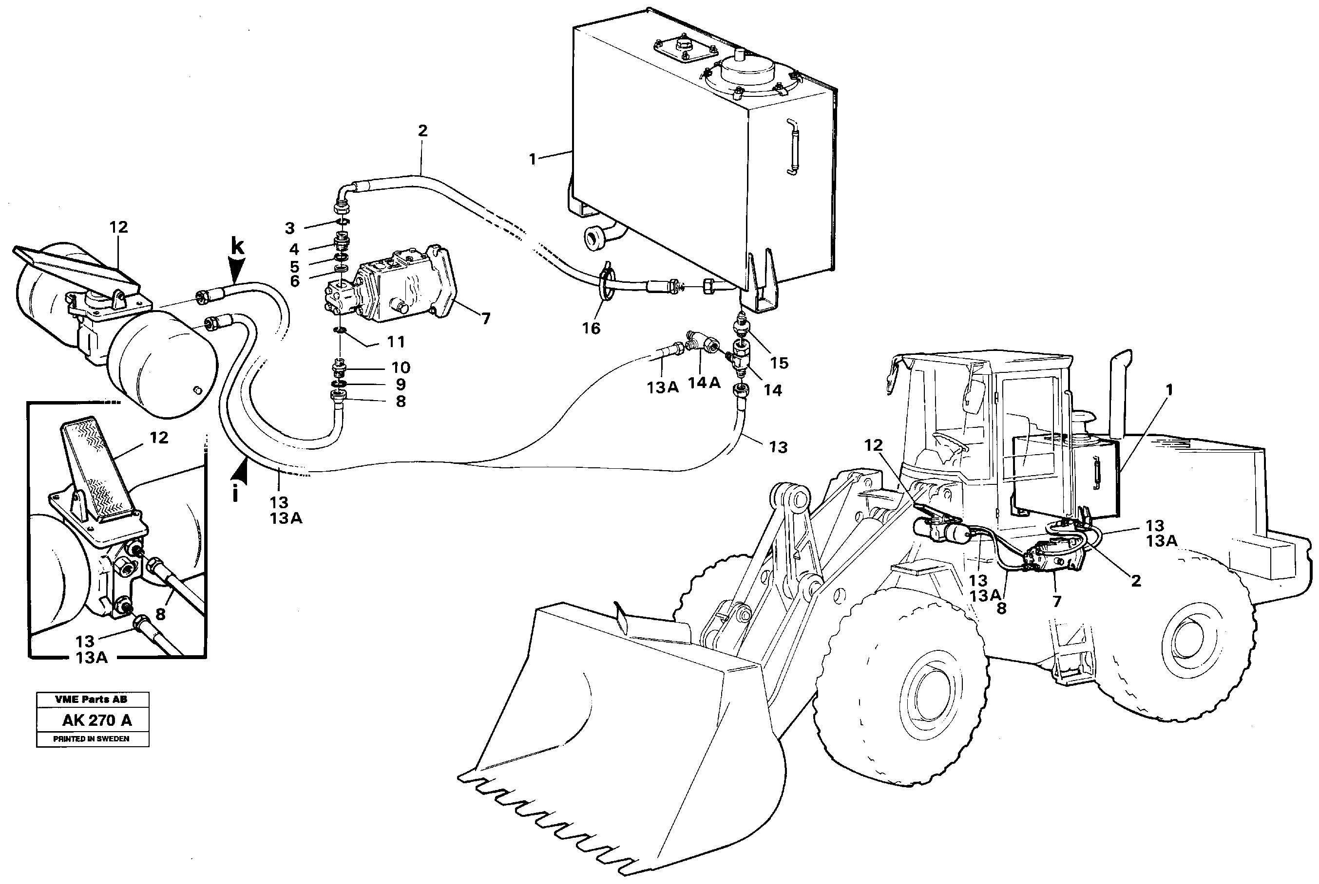 Brake hoses: tank - pump - footbrake valve — volvo parts diagram