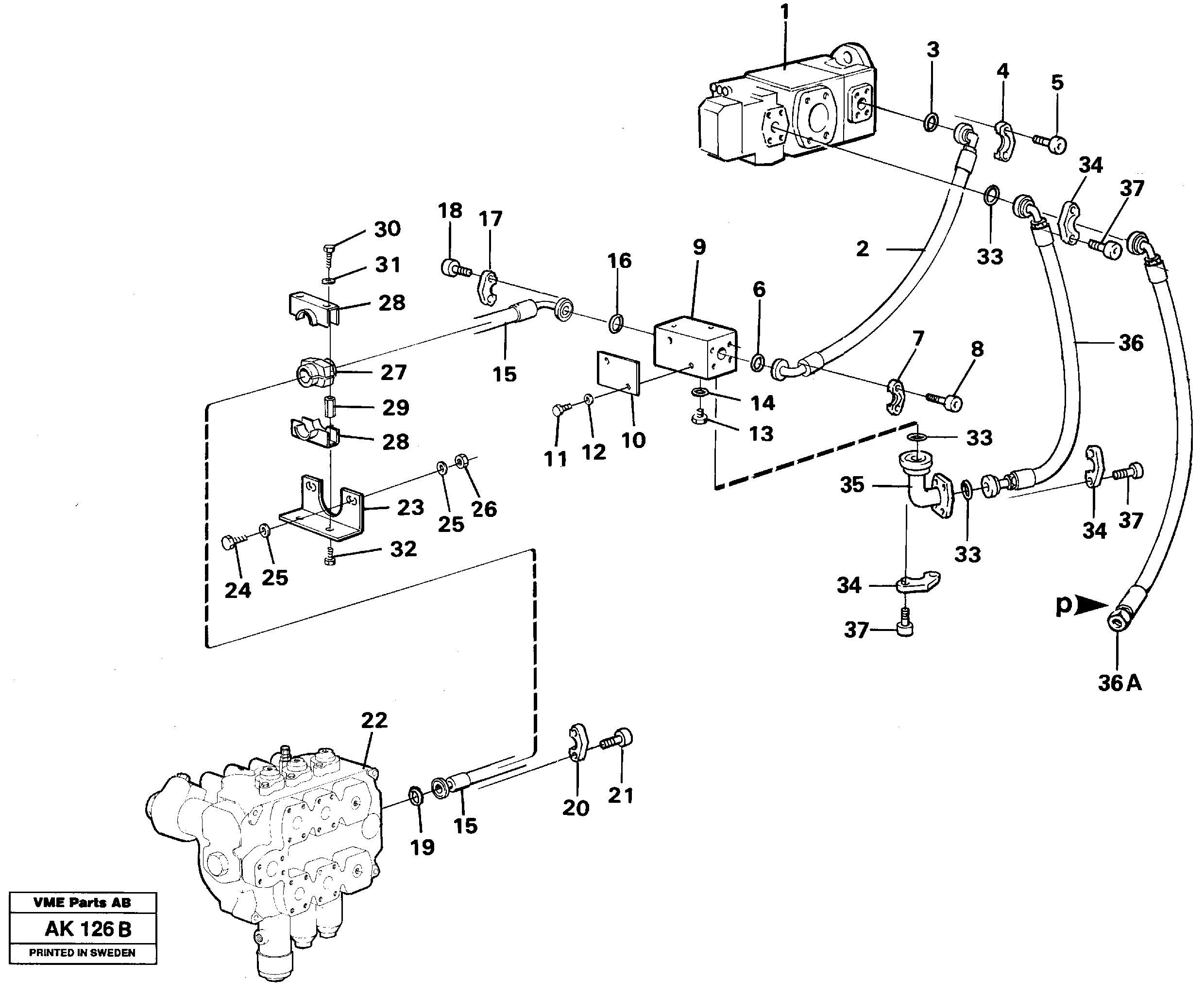Hydraulic system, feed line.  STD,   USA,   33808,   33809 — volvo parts diagram