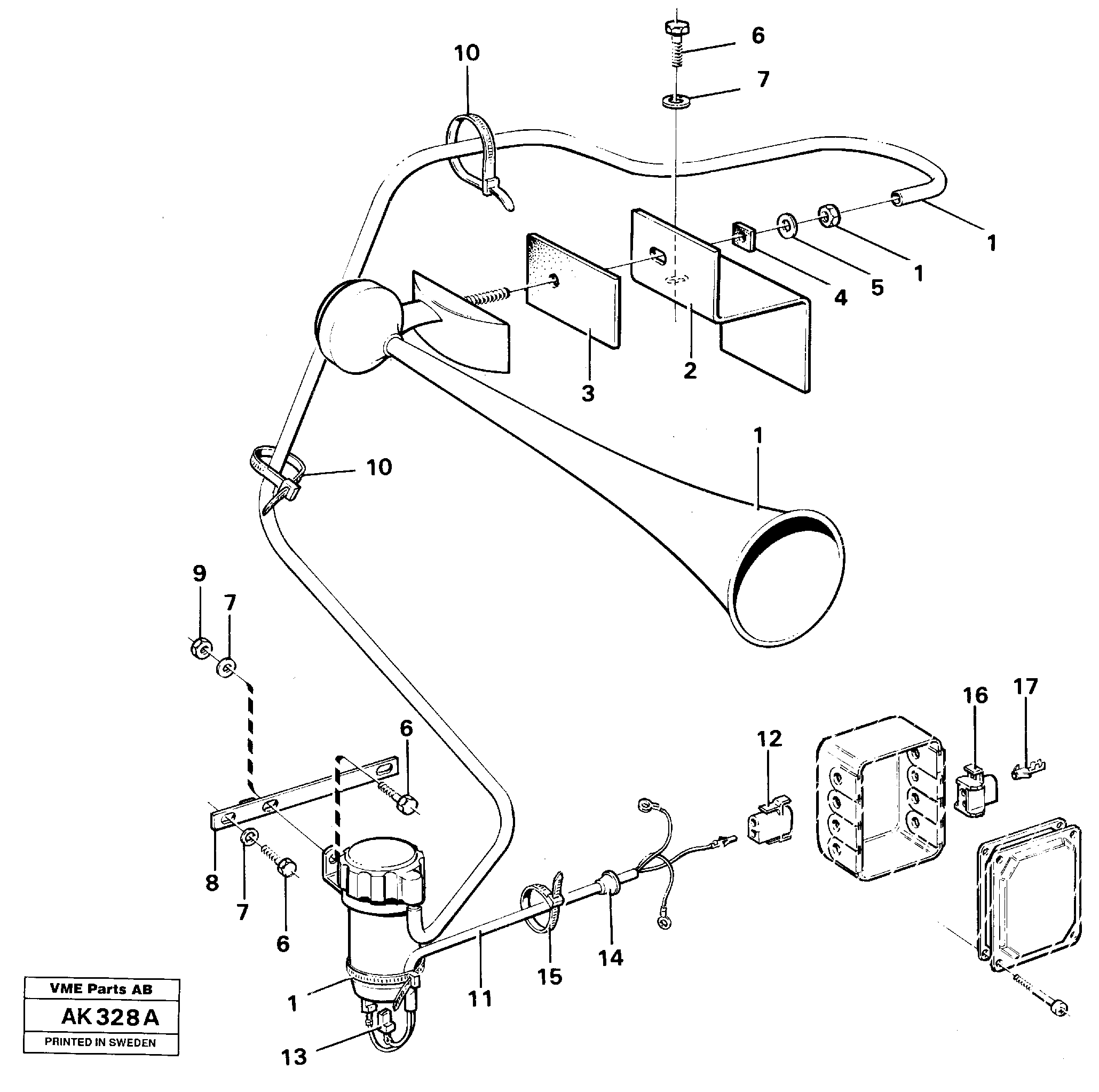 Loud tone horn.  92033 — volvo parts diagram
