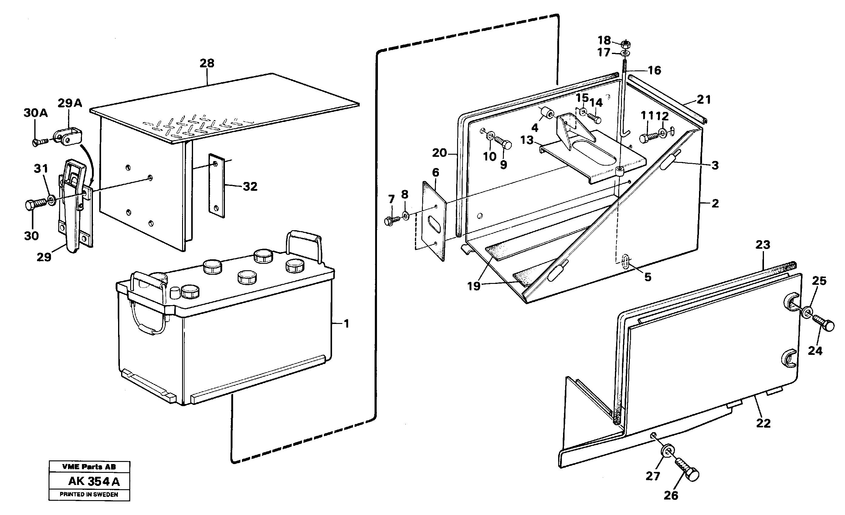 Battery box with fitting parts.  33809 — volvo parts diagram
