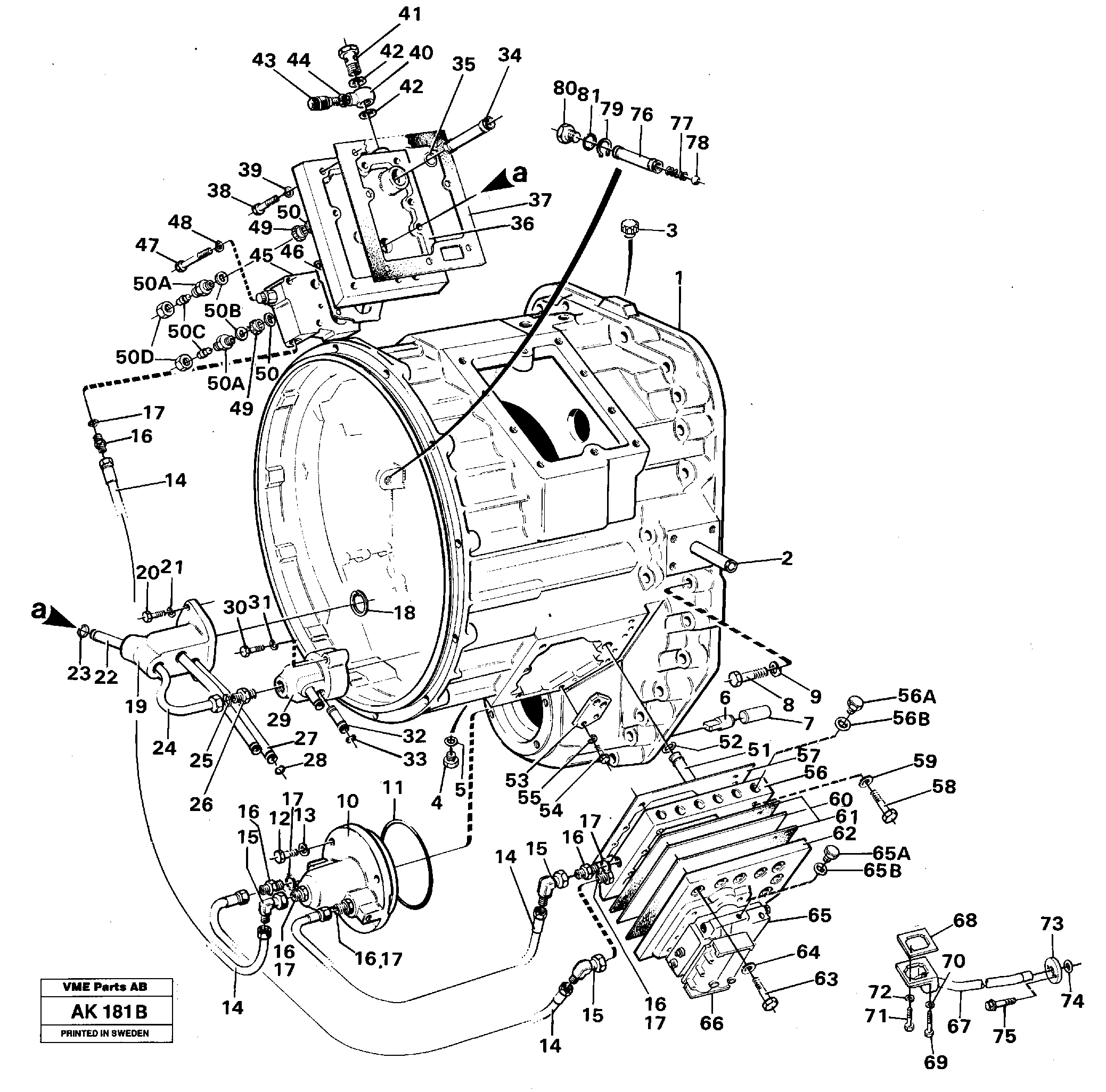 Converter housing with fitting parts.  SER NO - 1962,   SER NO - 30336 USA — volvo parts diagram