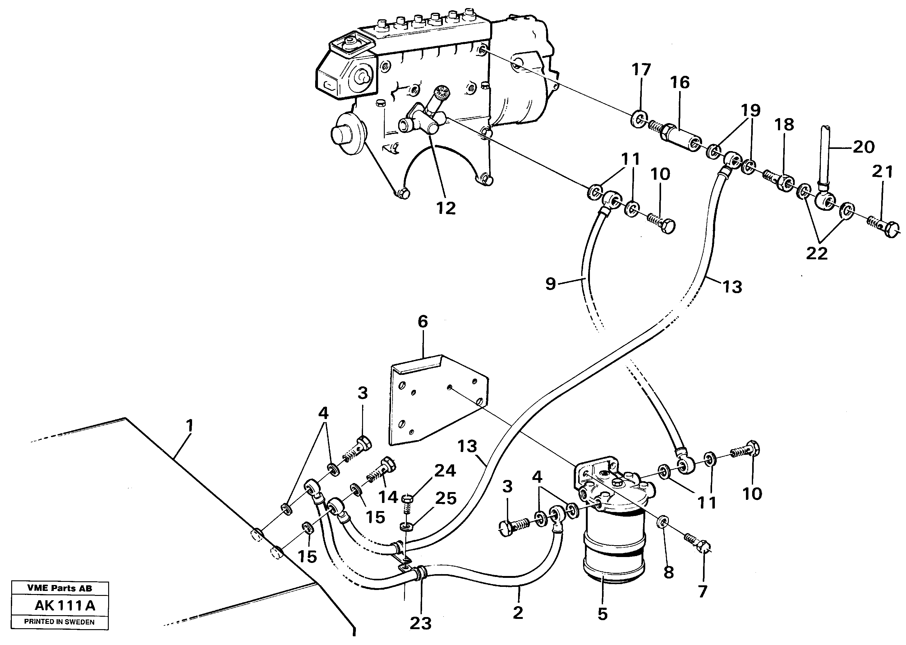 Fuel pipes, fuel tank - injection pump — volvo parts diagram