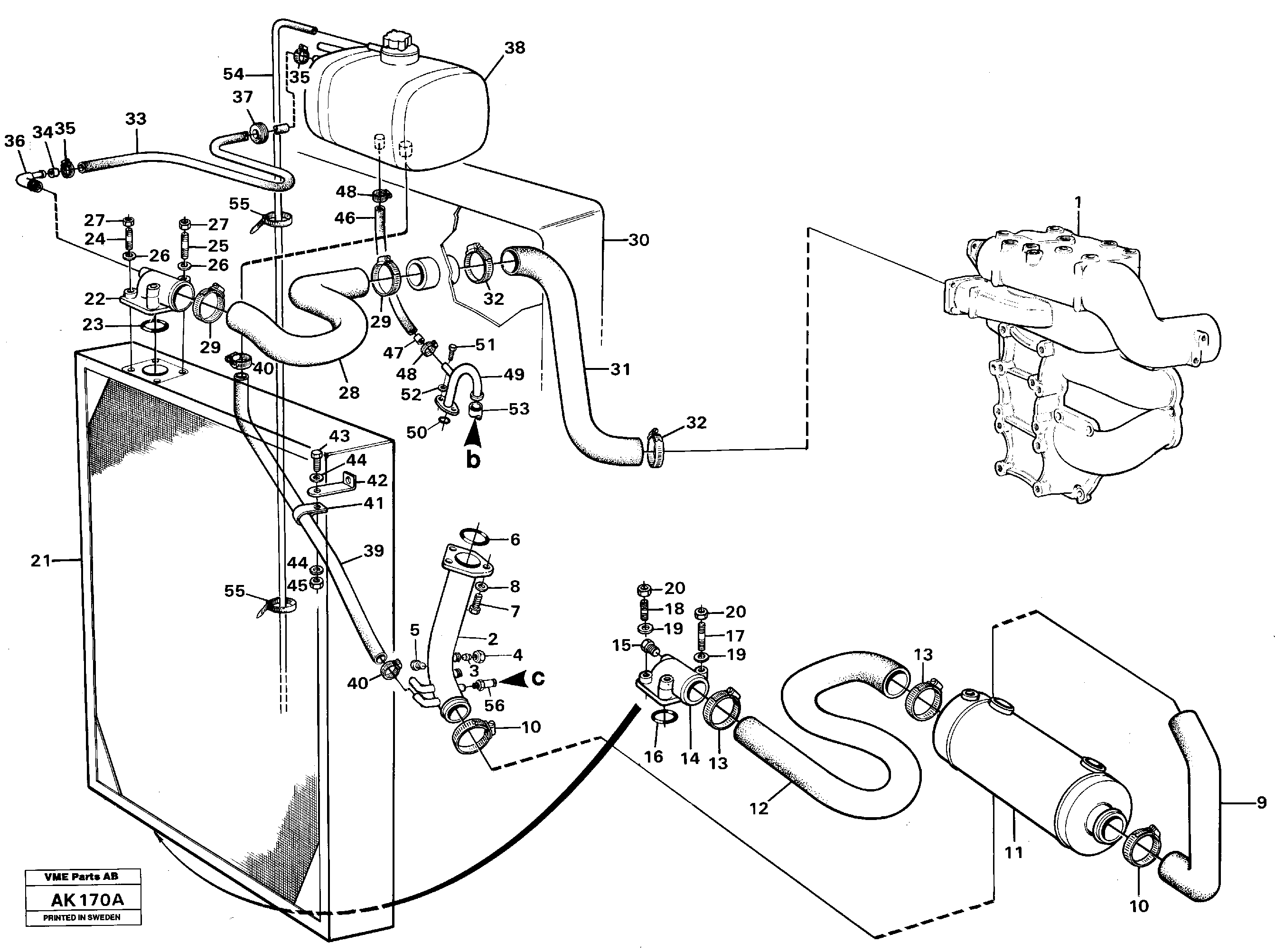 Cooling system.  SER NO - 1835 / SER NO - 60300 USA — volvo parts diagram