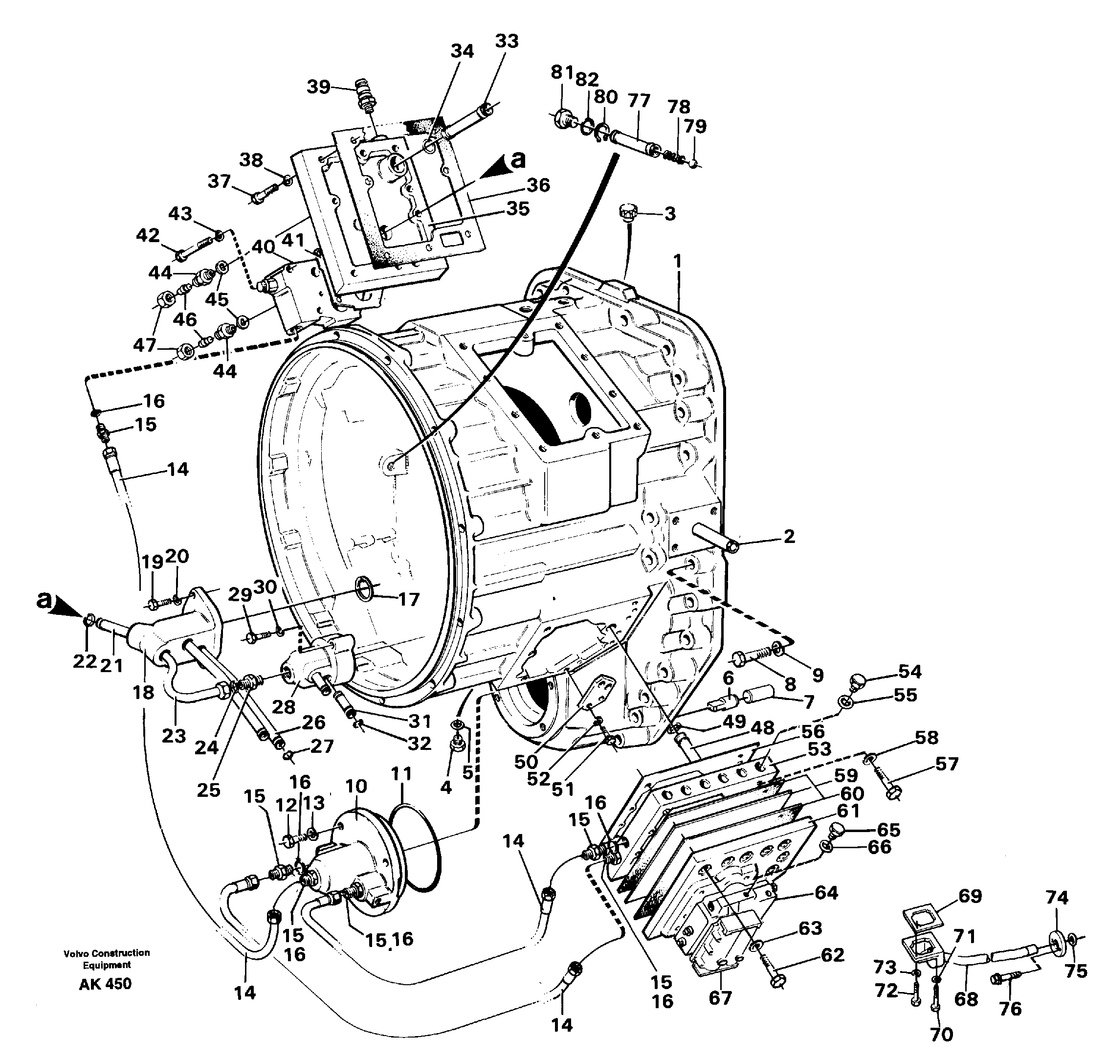 Converter housing with fitting parts.  SER NO 1963 - ,   SER NO 60337 - USA — volvo parts diagram