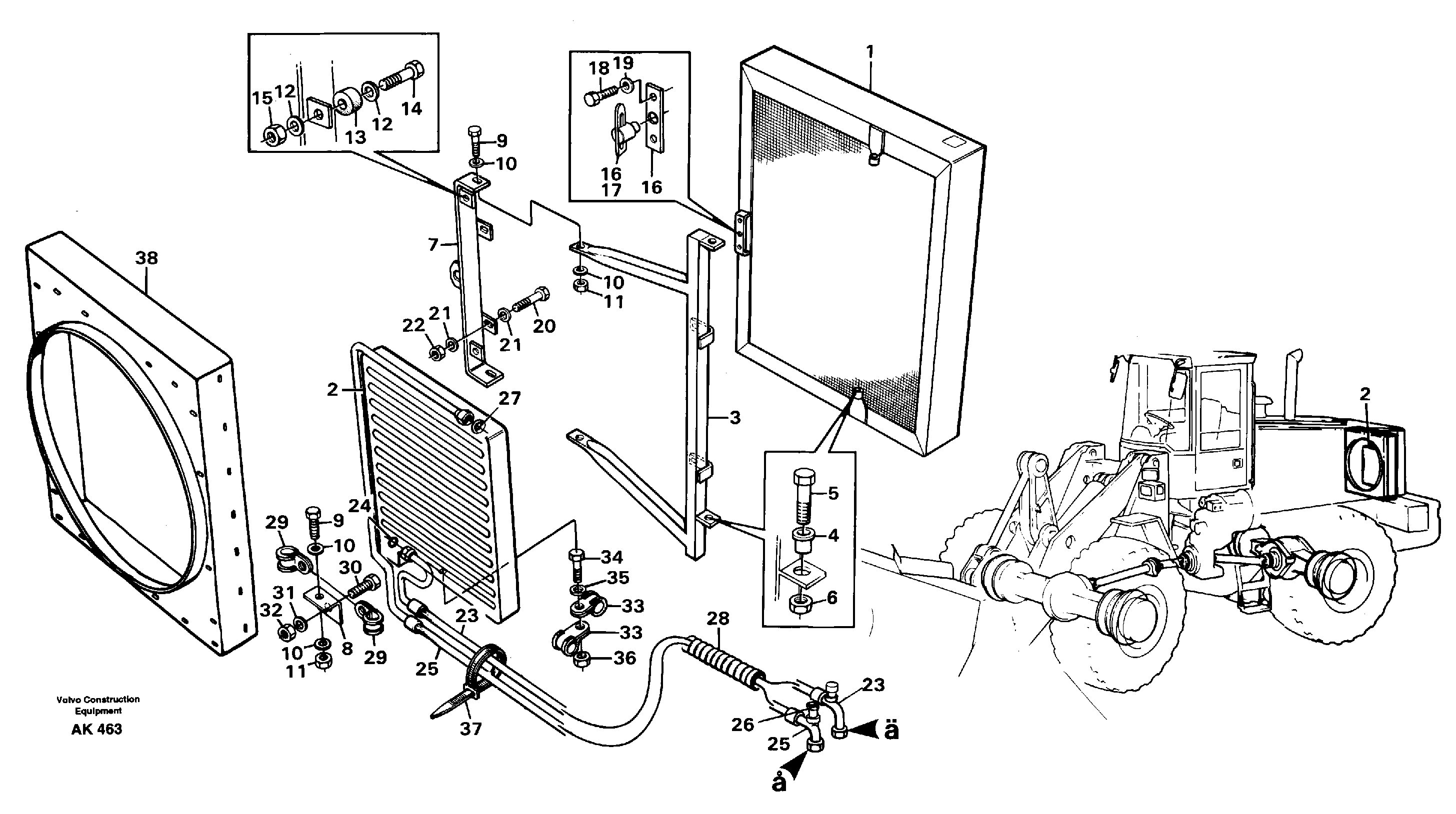 Condenser with fitting parts.  92792,   93448 — volvo parts diagram